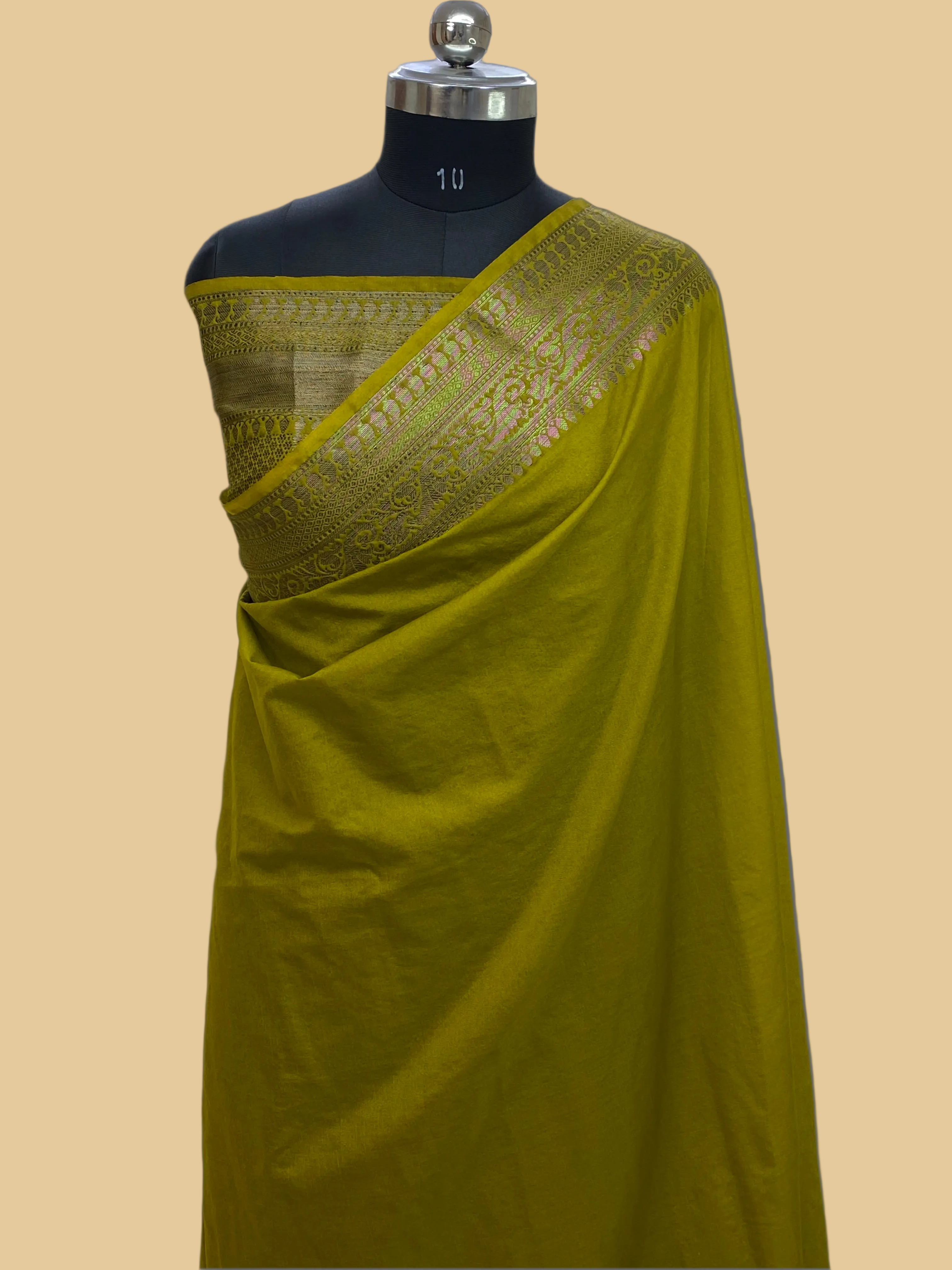 Olive Green Georgette Saree with Antique Zari Border