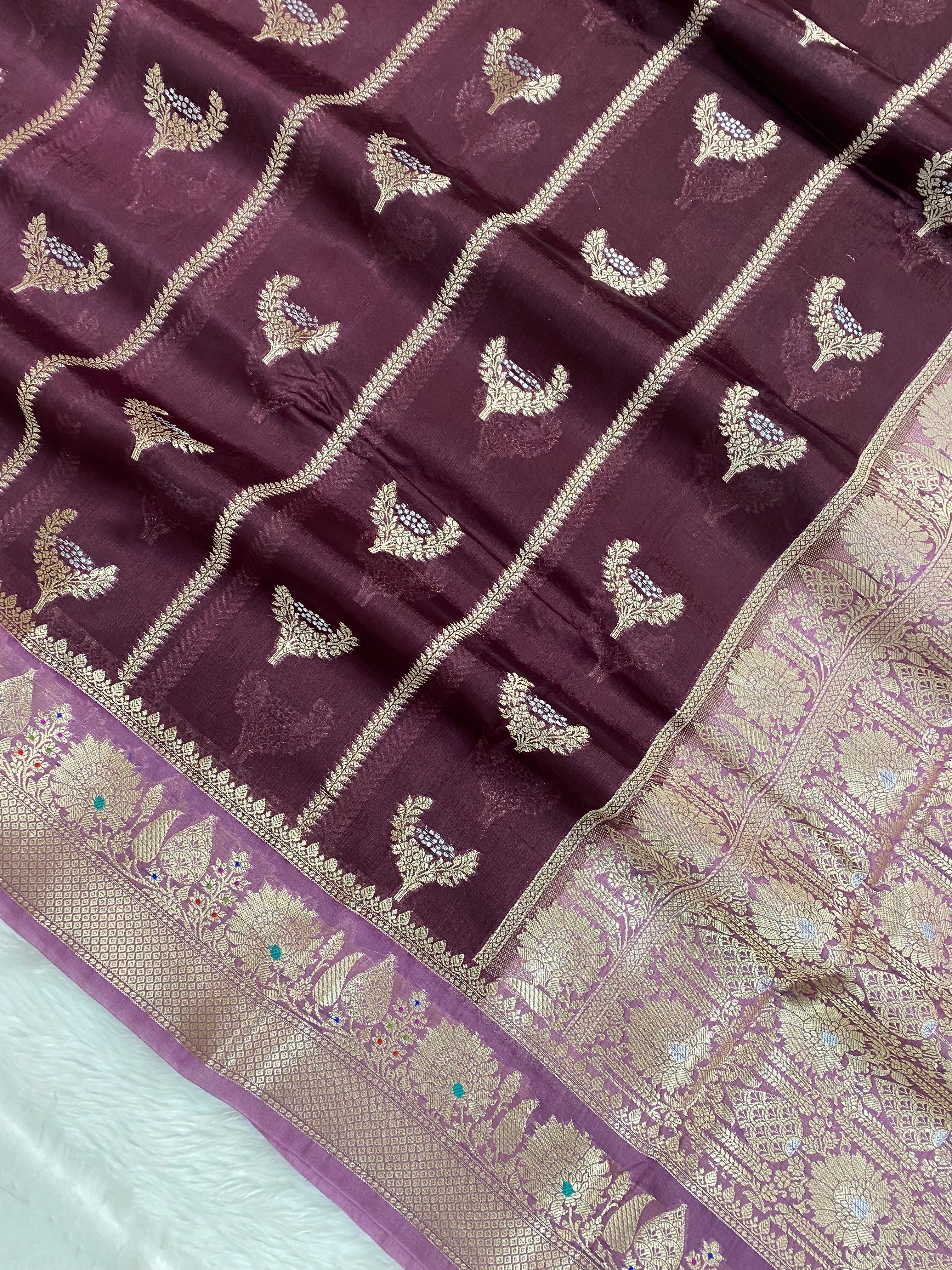 Wine Raw mango Banarasi Saree