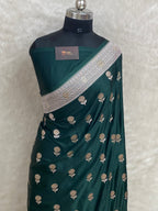Bottle green colour mashru silk Banarasi saree
