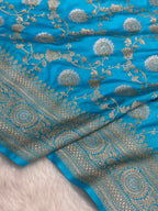 Sky blue mashru silk banarasi saree