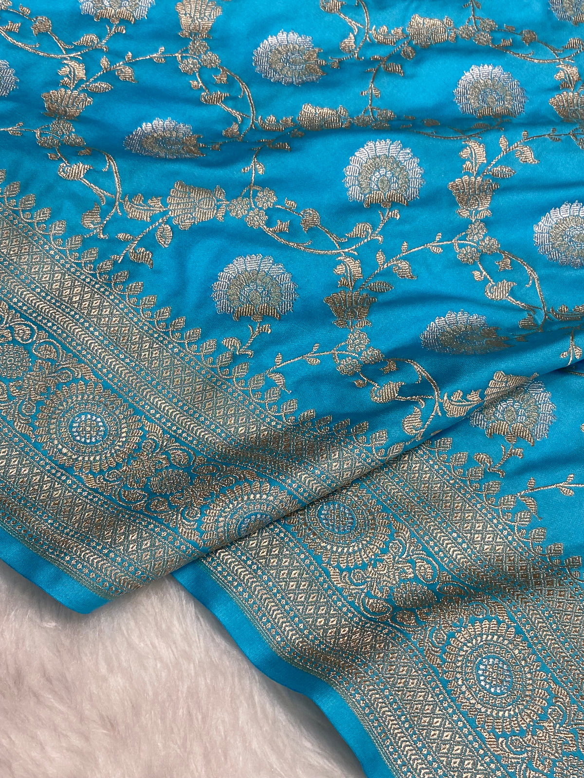 Sky blue mashru silk banarasi saree