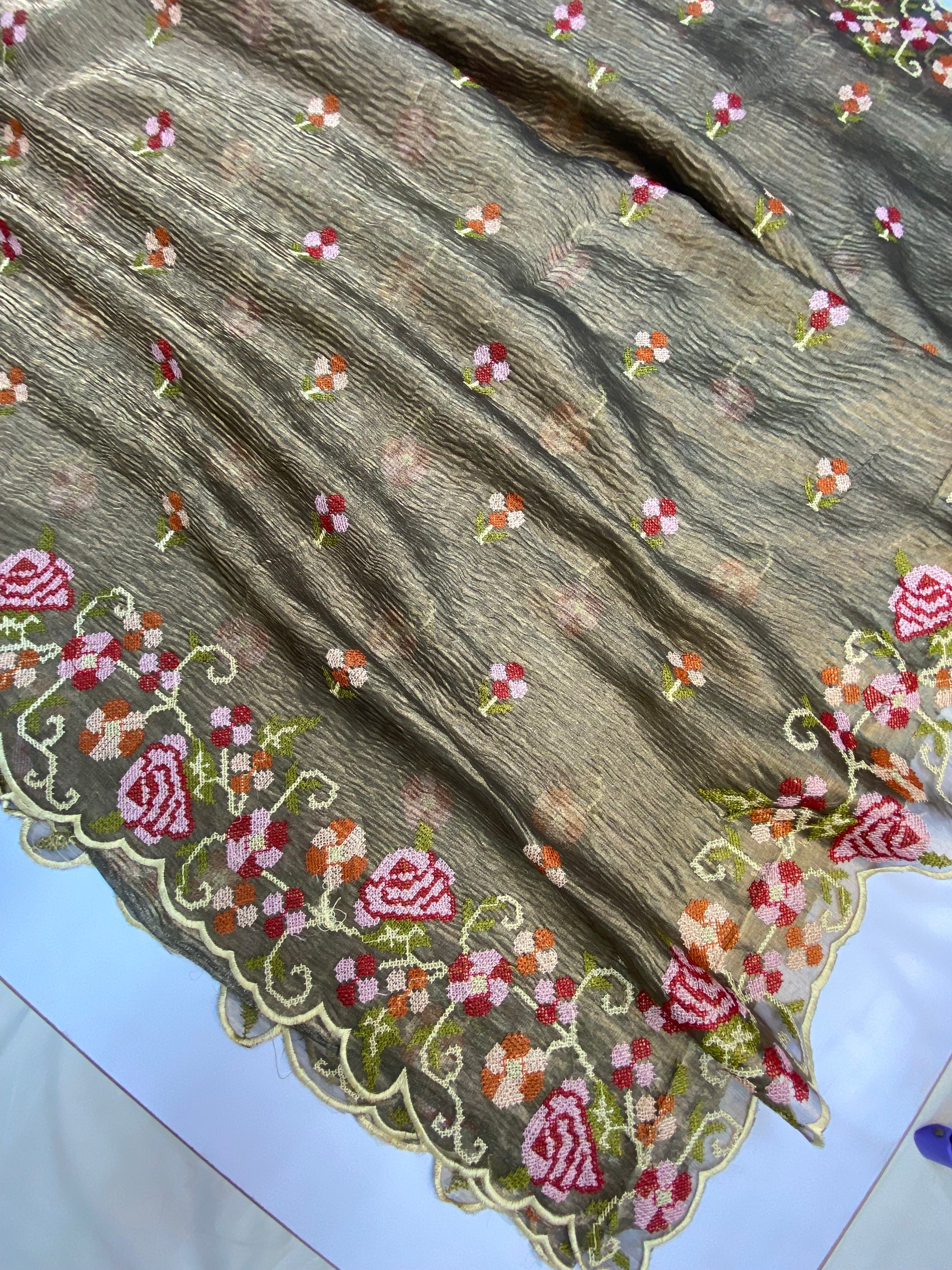 Pure Tissue Silk with hand cutwork Embroidery Banarasi Saree