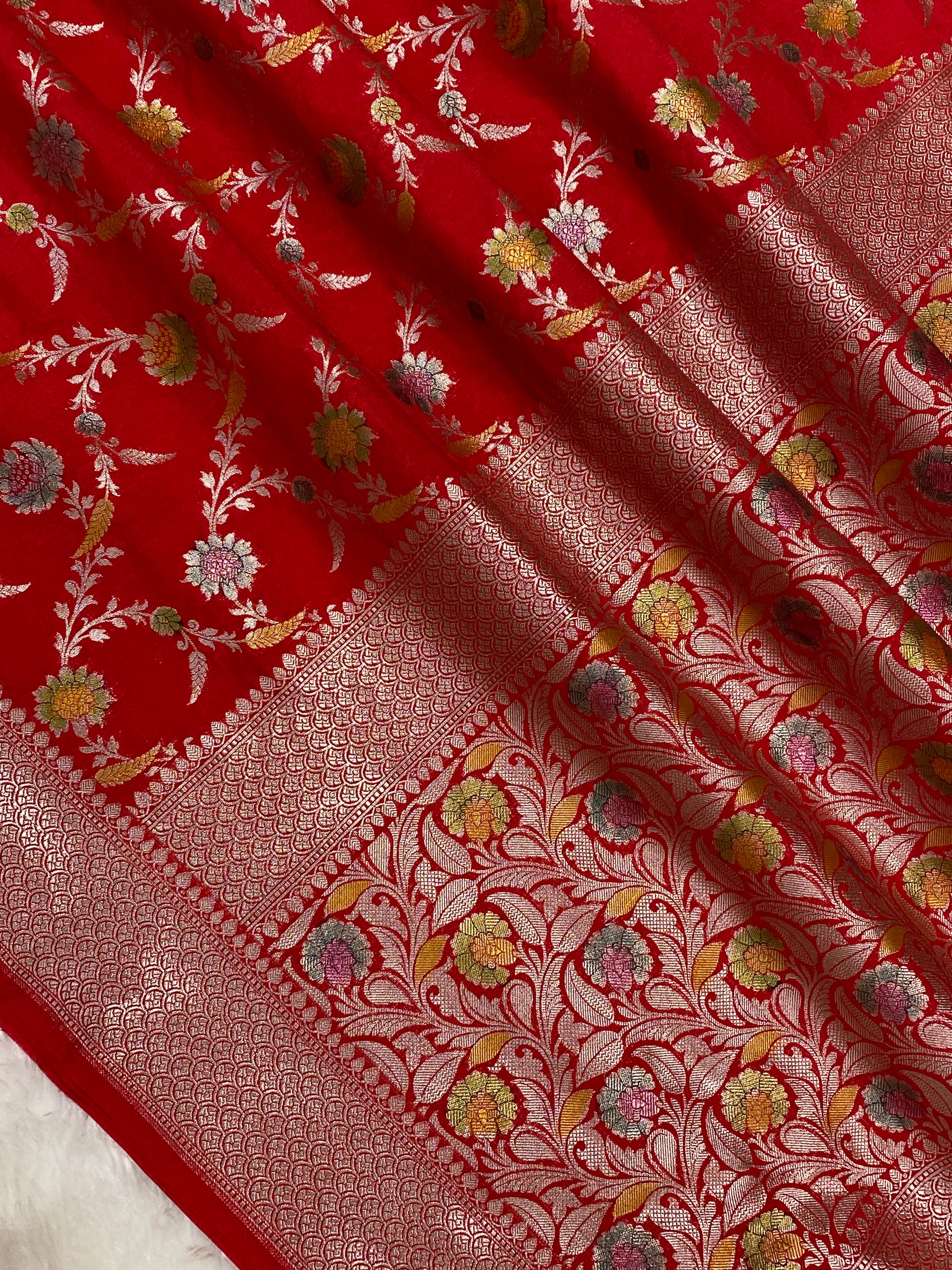 Red Semi Georgette Banarasi Saree
