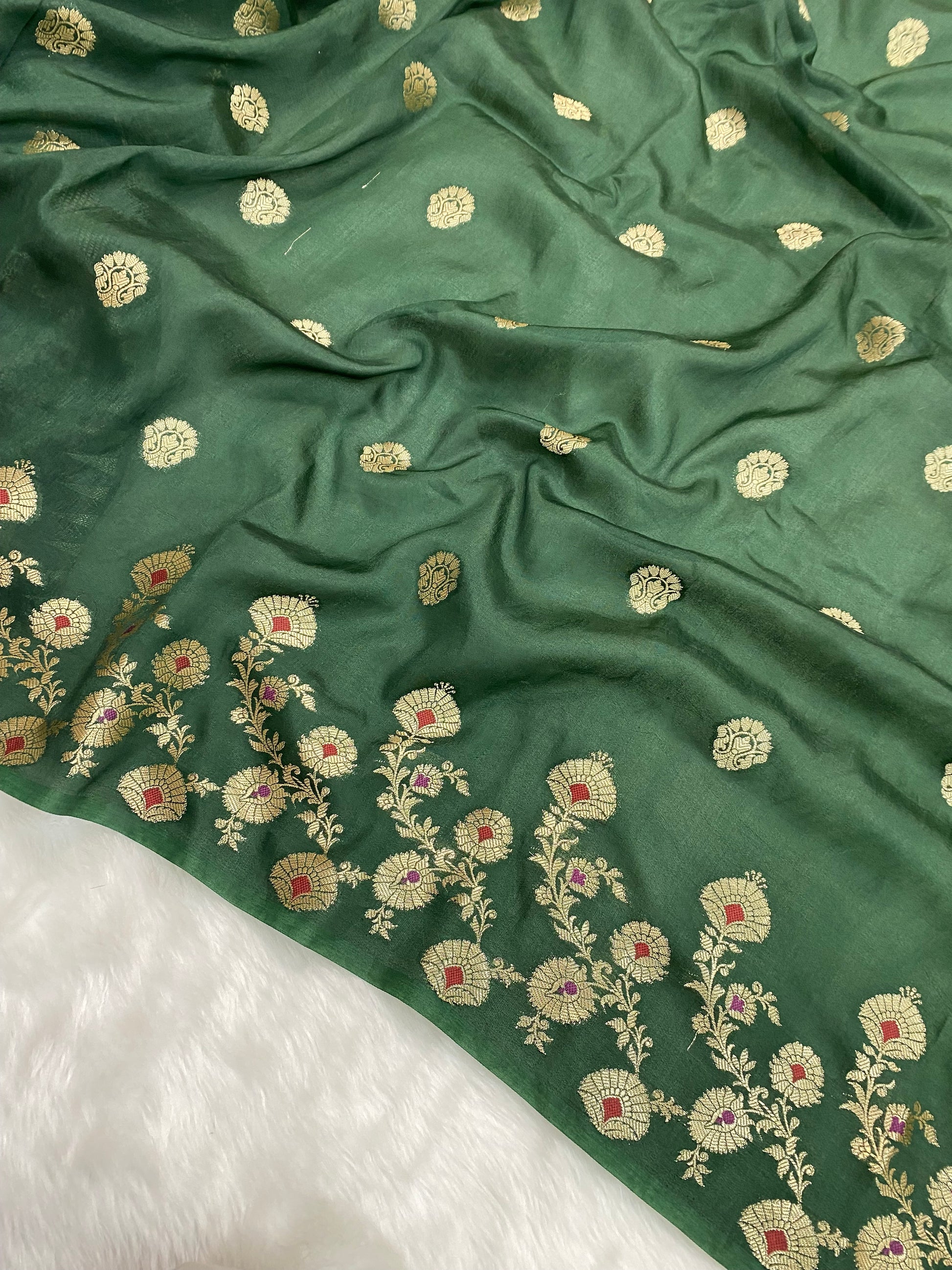 Green Viscose Cotton Banarasi Saree