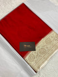 Red with white border mashru silk Banarasi saree