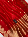 100% Pure Organza Red Color Handloom kaduwa Banarasi Saree