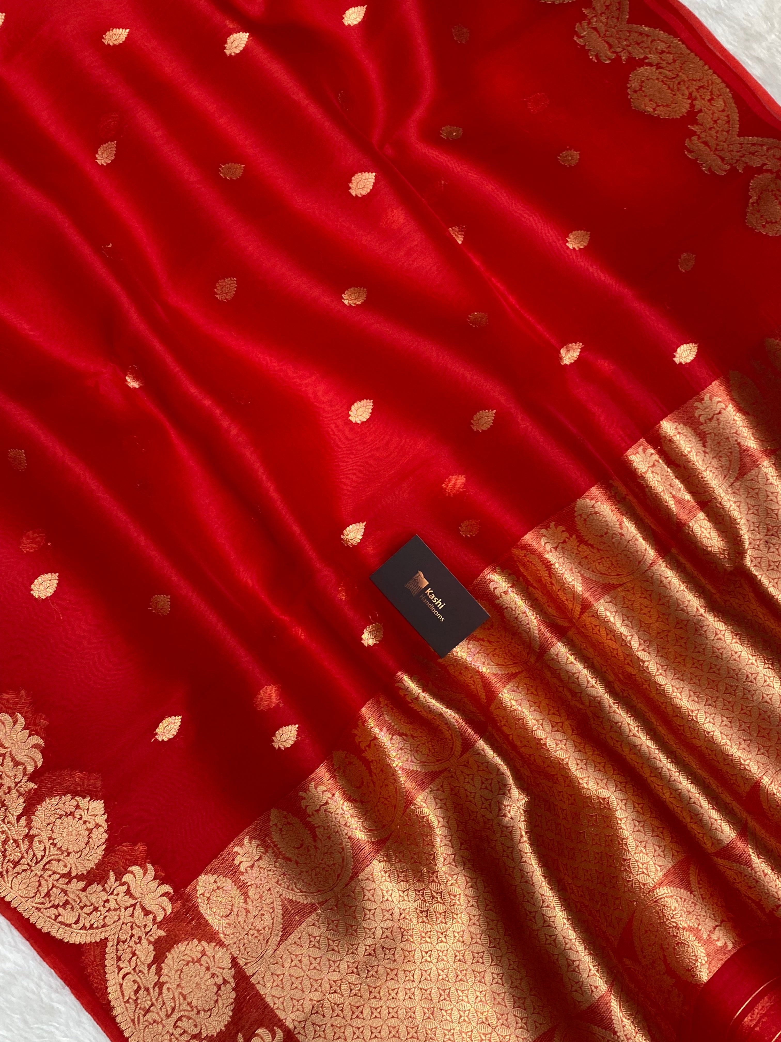 100% Pure Organza Red Color Handloom kaduwa Banarasi Saree