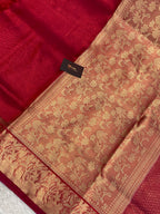 Red dhoop chaw tissue banarasi silk saree