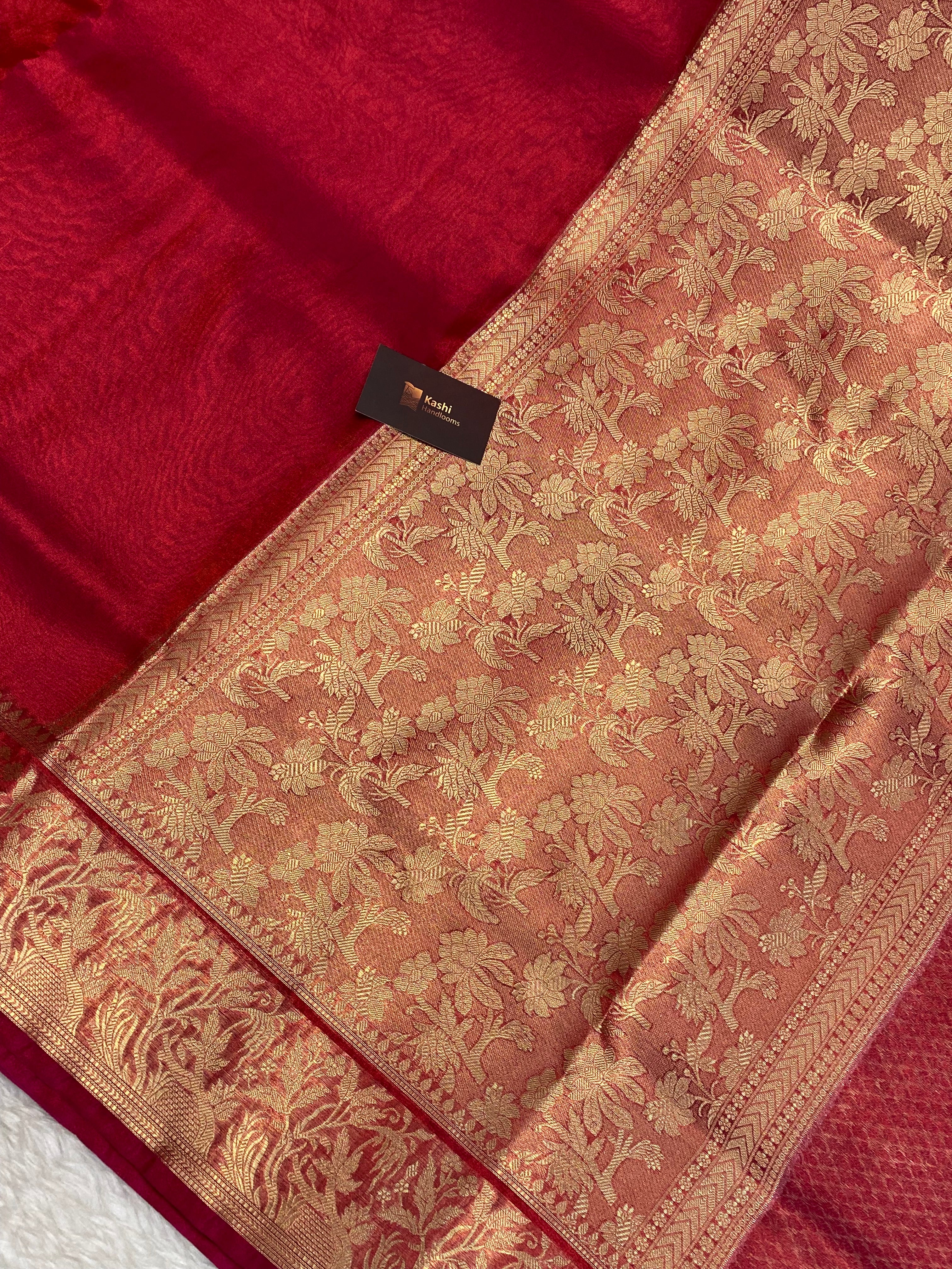 Red dhoop chaw tissue banarasi silk saree