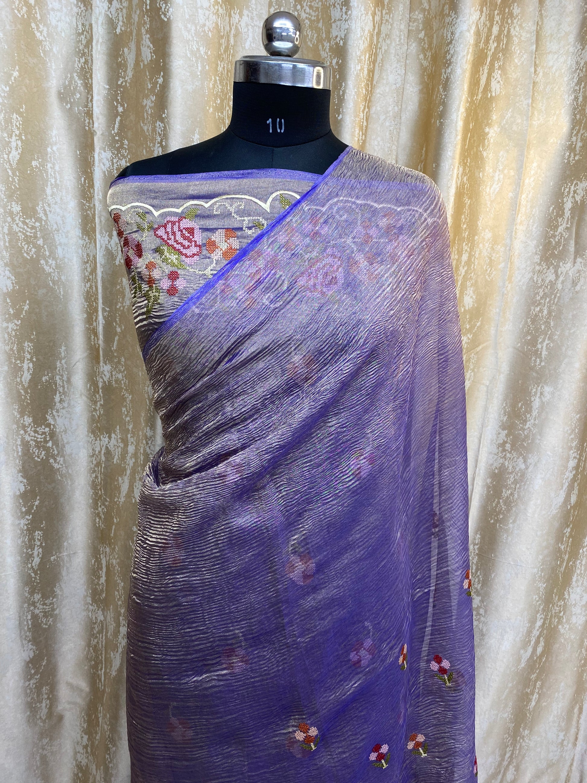 Pure Tissue Silk with hand cutwork Embroidery Banarasi Saree