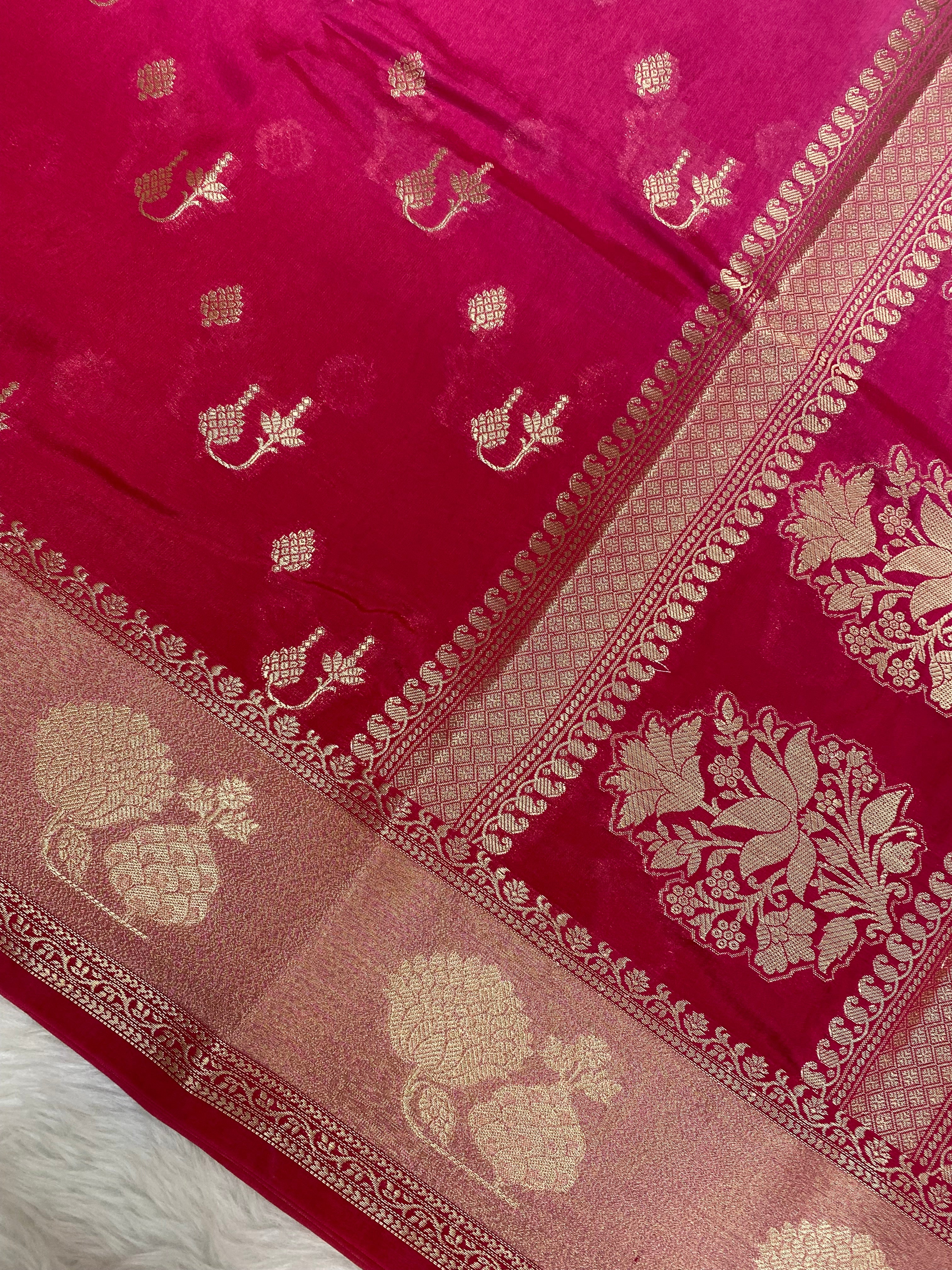 Viscose Rani half half colour Banarasi saree