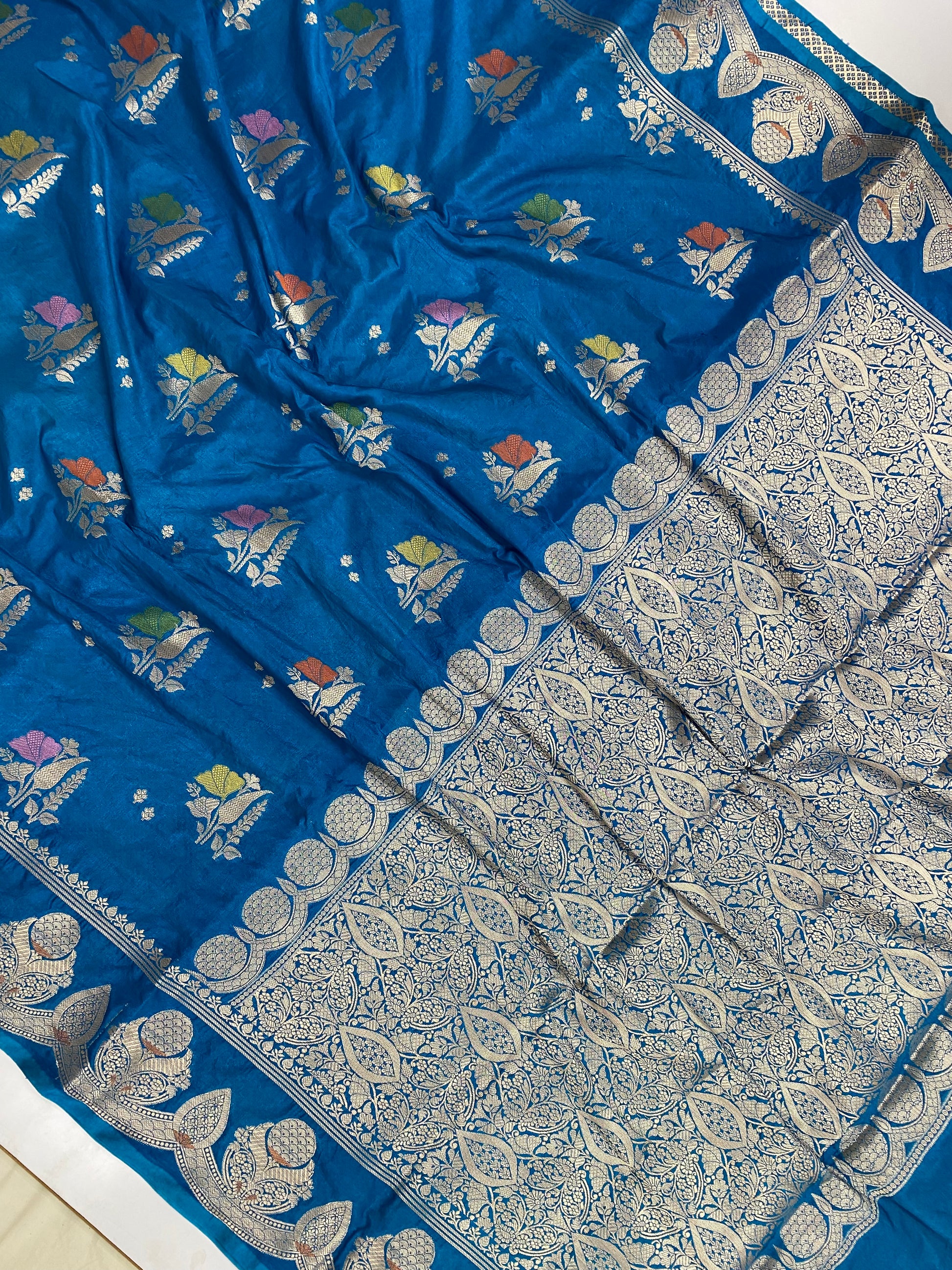 Jerman Blue Chinya Silk Banarasi Saree