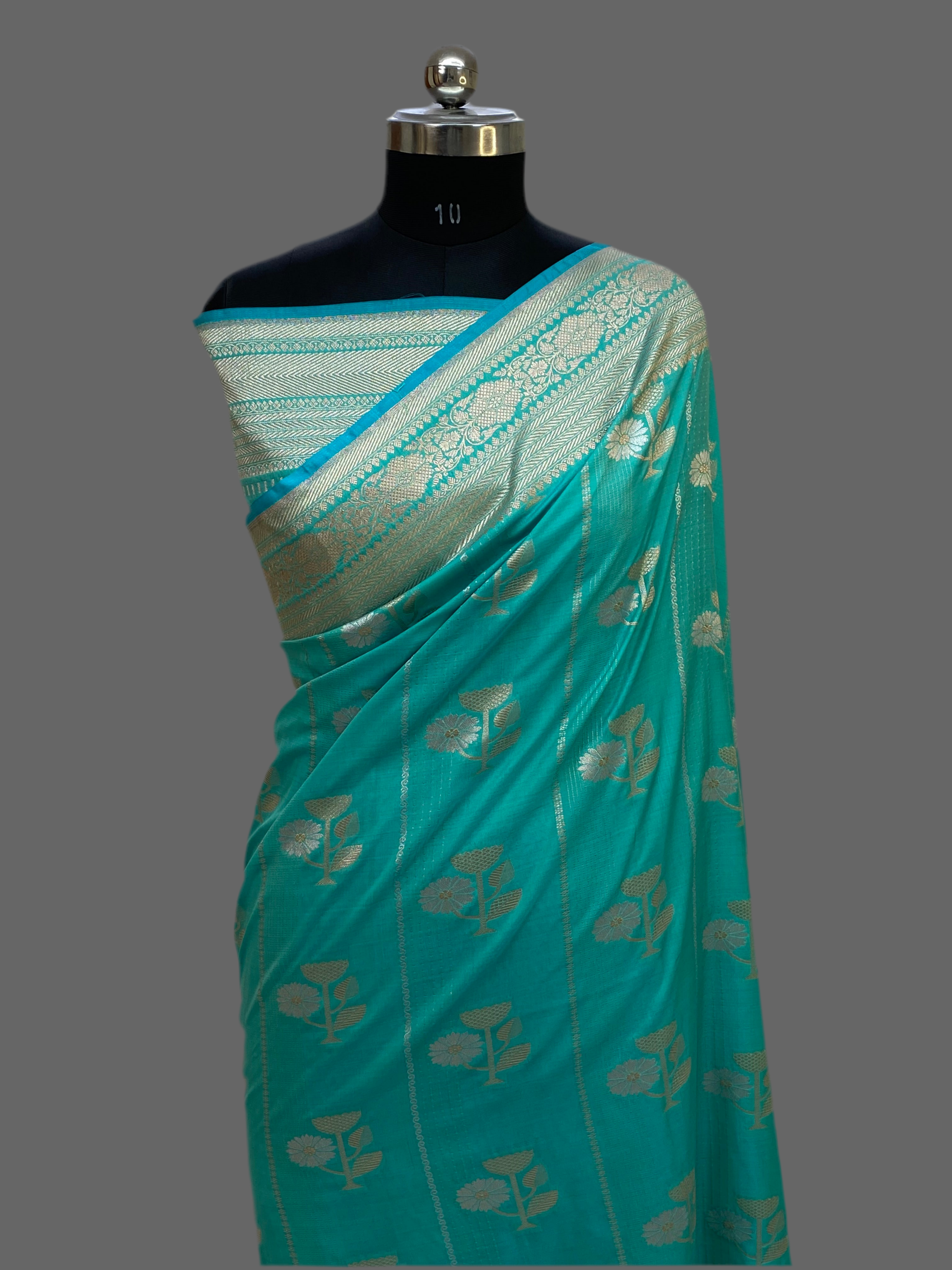 Emerald Grace - Banarasi Silk Saree with Golden Zari