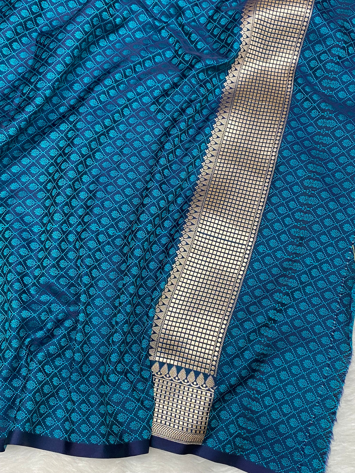German blue mashru silk Banarasi saree