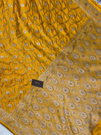 Mustard colour Premium mashru silk banarasi saree with handwork
