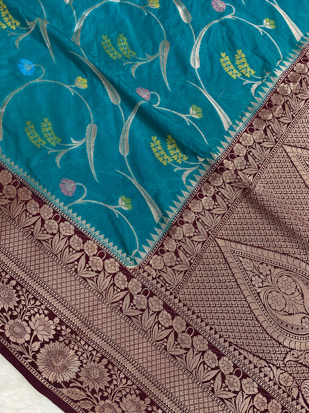 Teal Blue Katan Silk Banarasi Saree