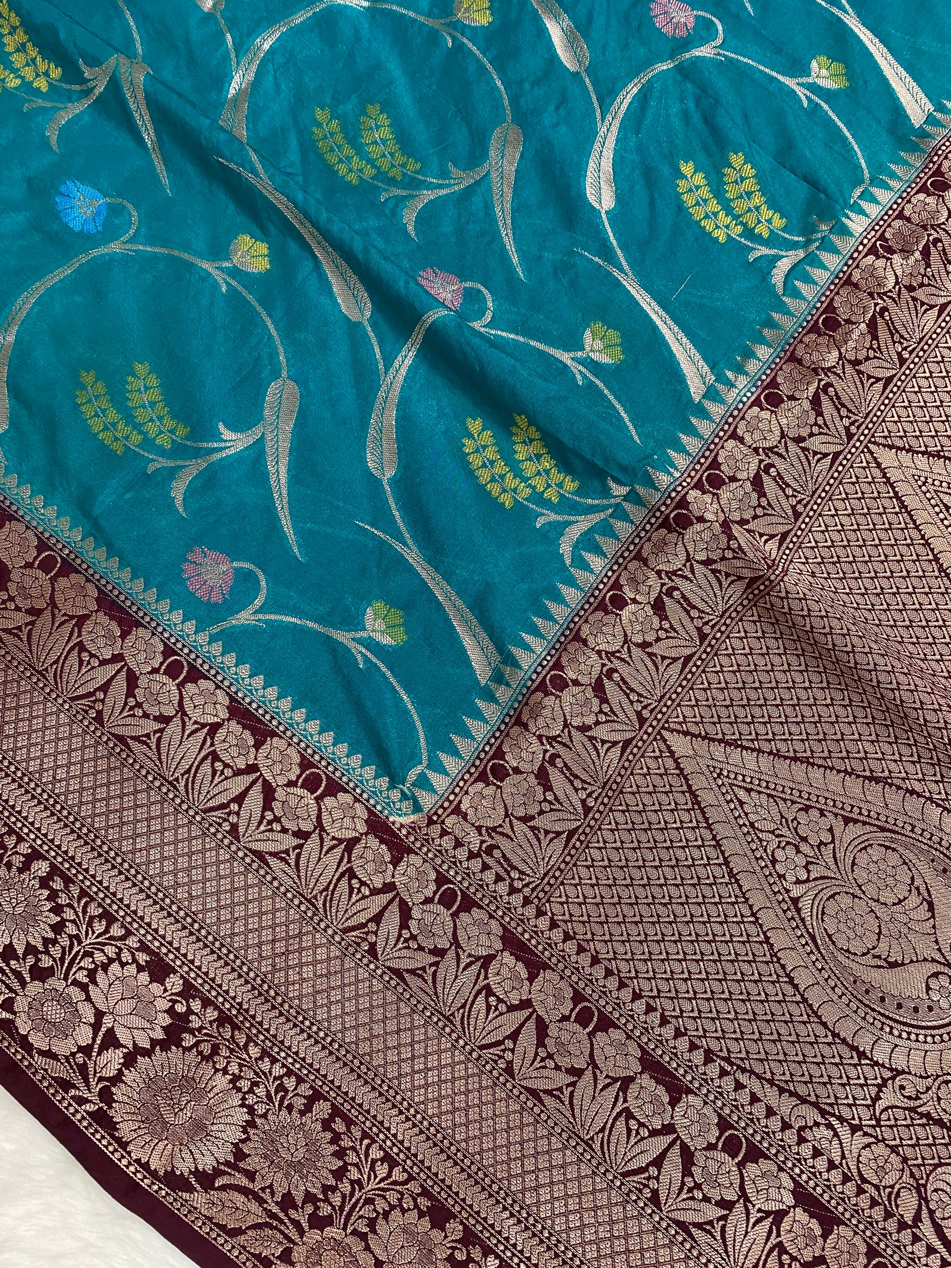 Teal Blue Katan Silk Banarasi Saree