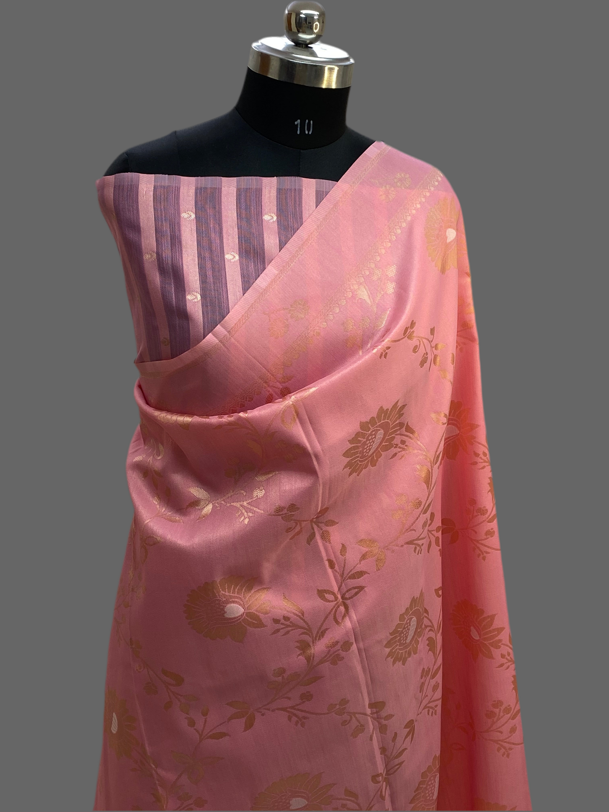 Soft Peach Cotton Jangla Design Banarasi Saree