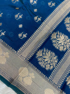 Viscose Raw mango jerman blue Banarasi saree