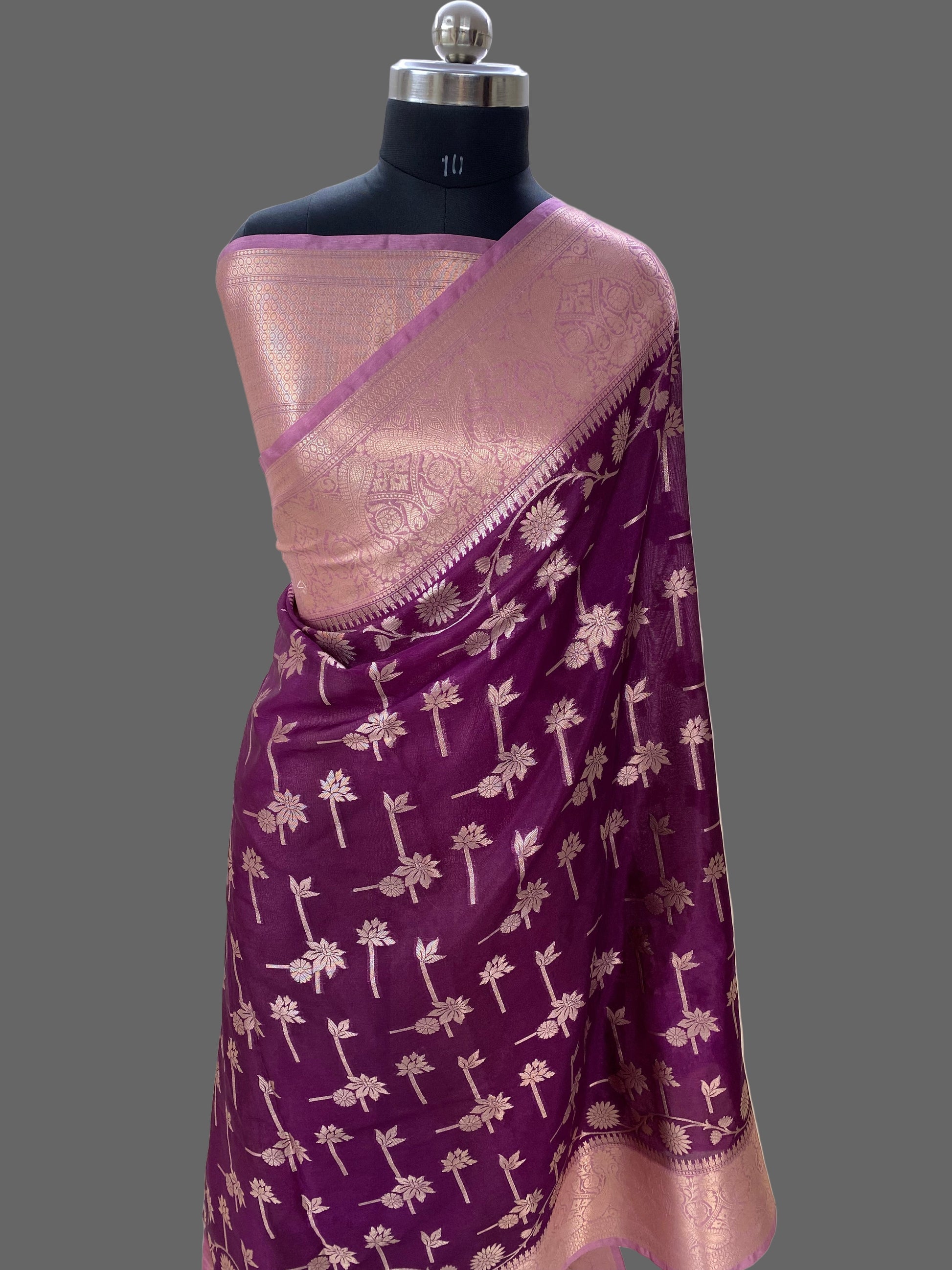 Magenta Crepe Silk Banarasi Saree