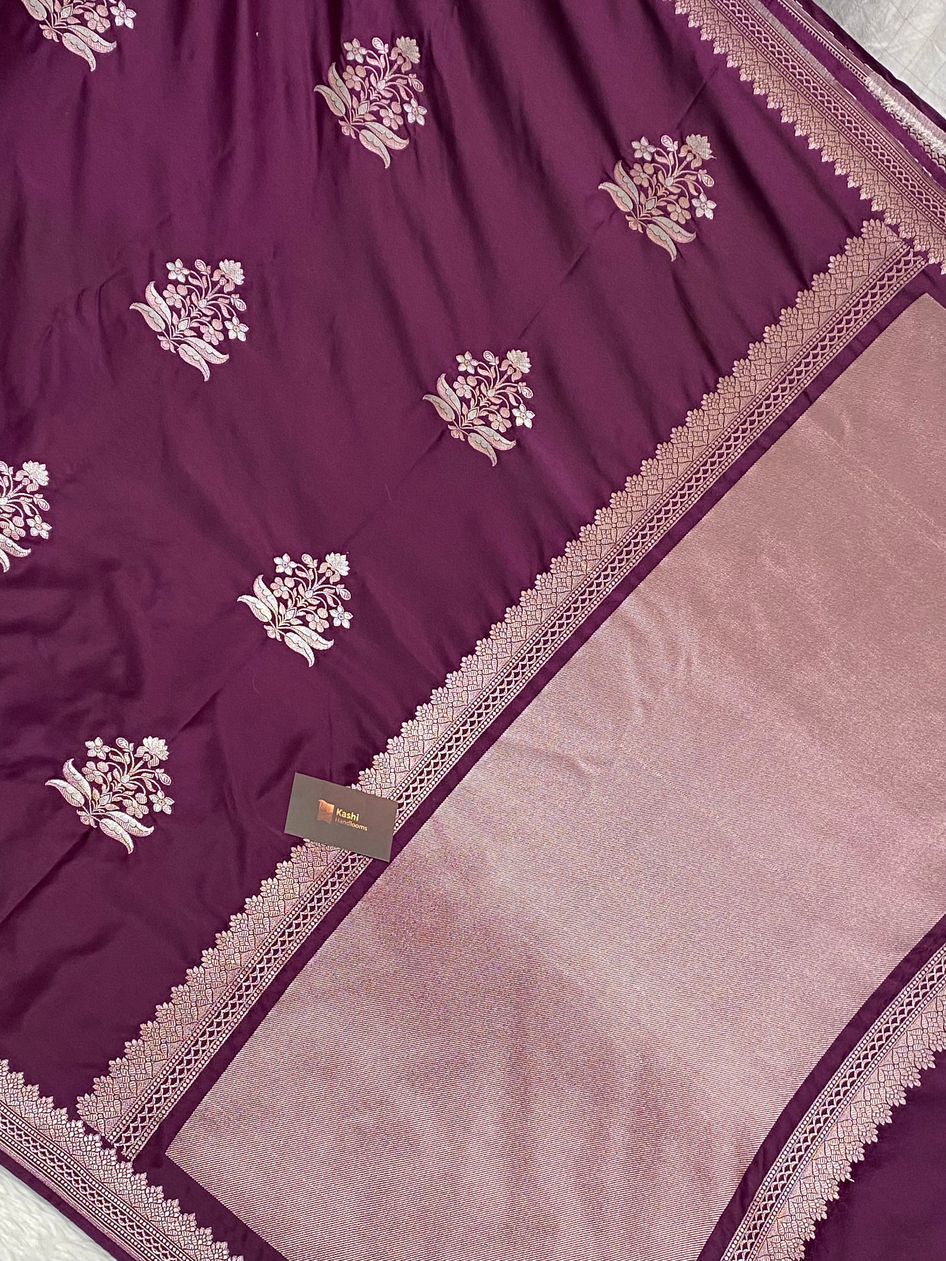 Wine mashru silk banarasi saree with buta