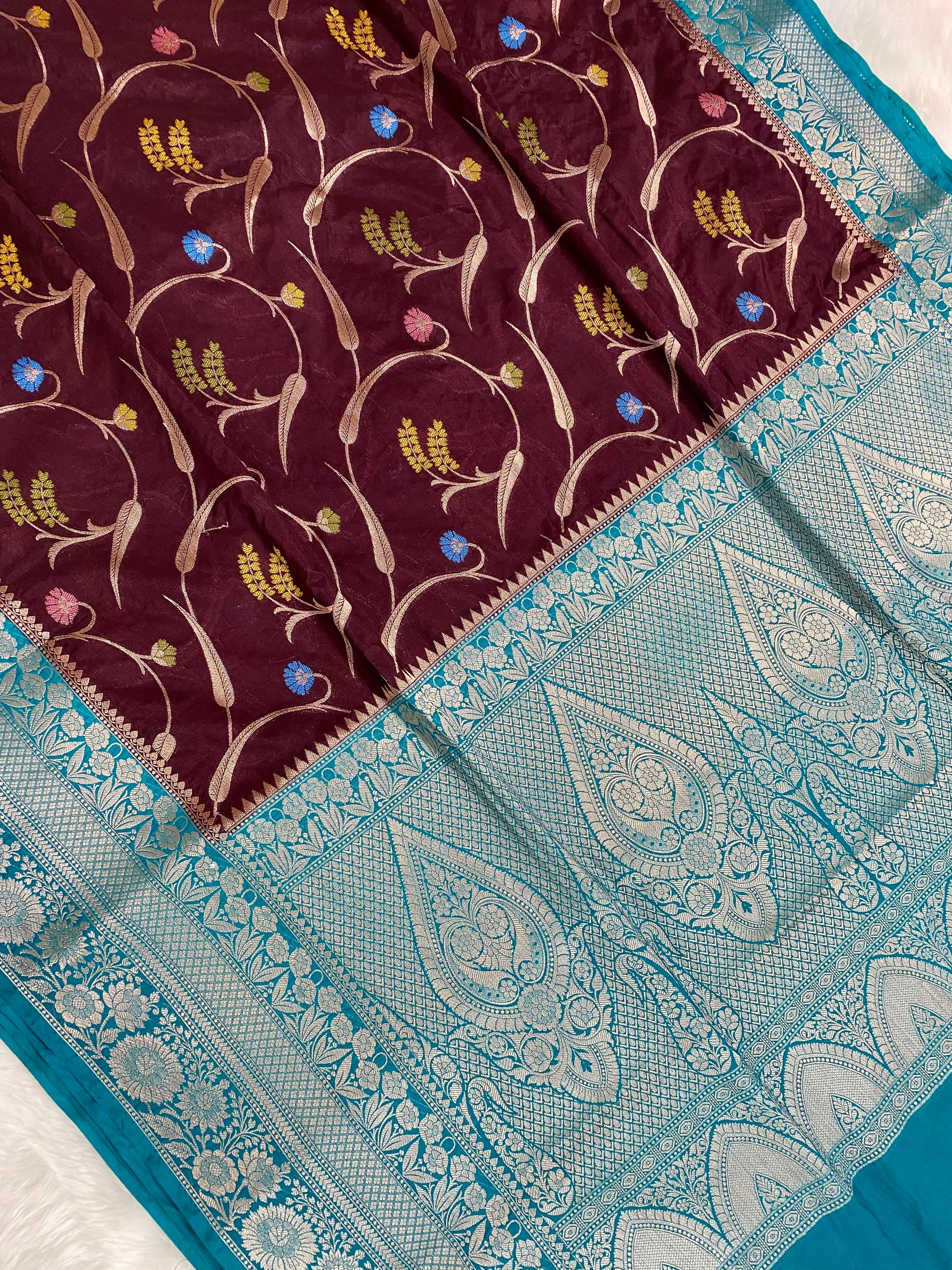 Wine Katan Silk Banarasi Saree