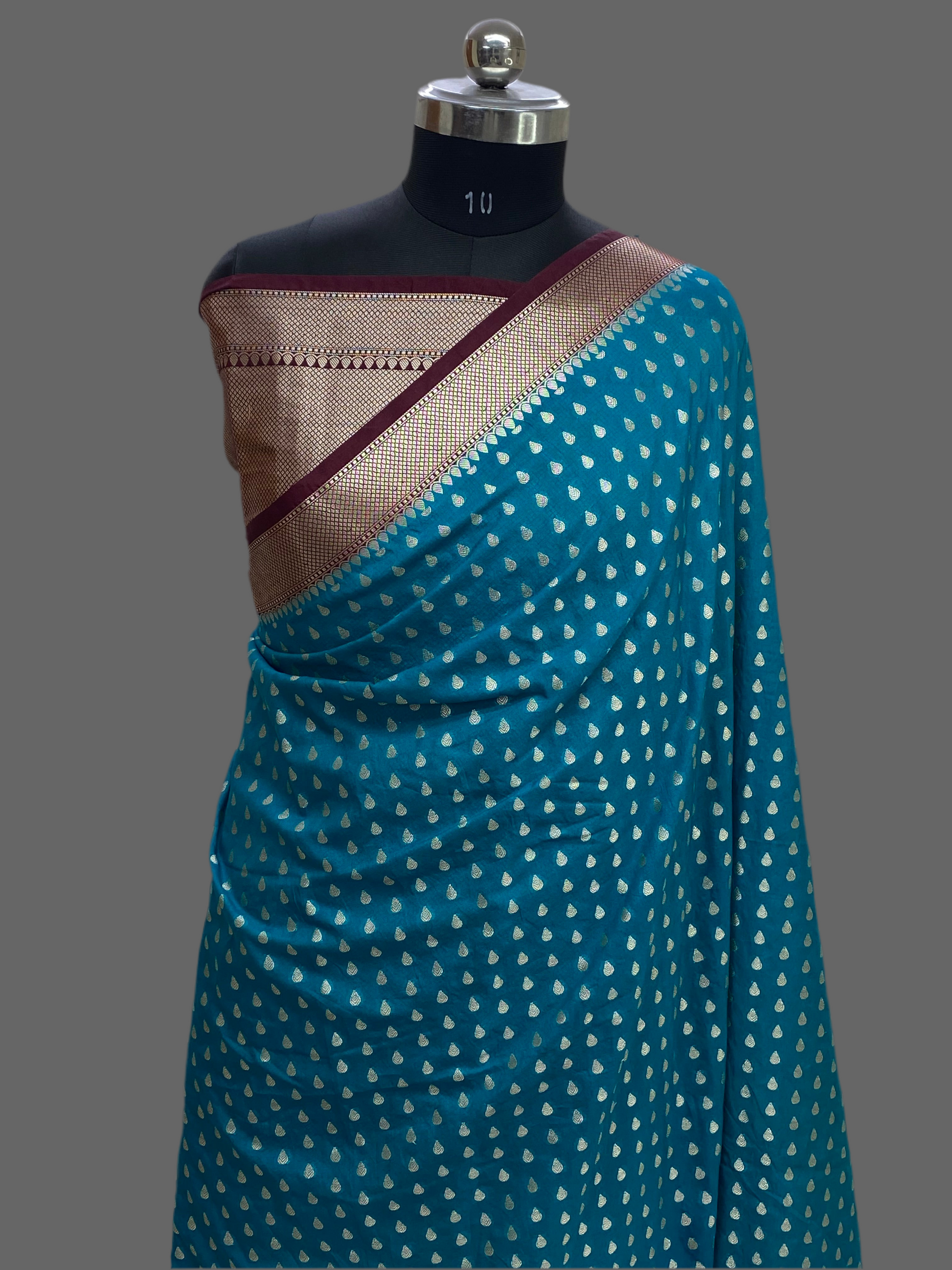 Teal Blue Semi Georgette Banarasi Saree