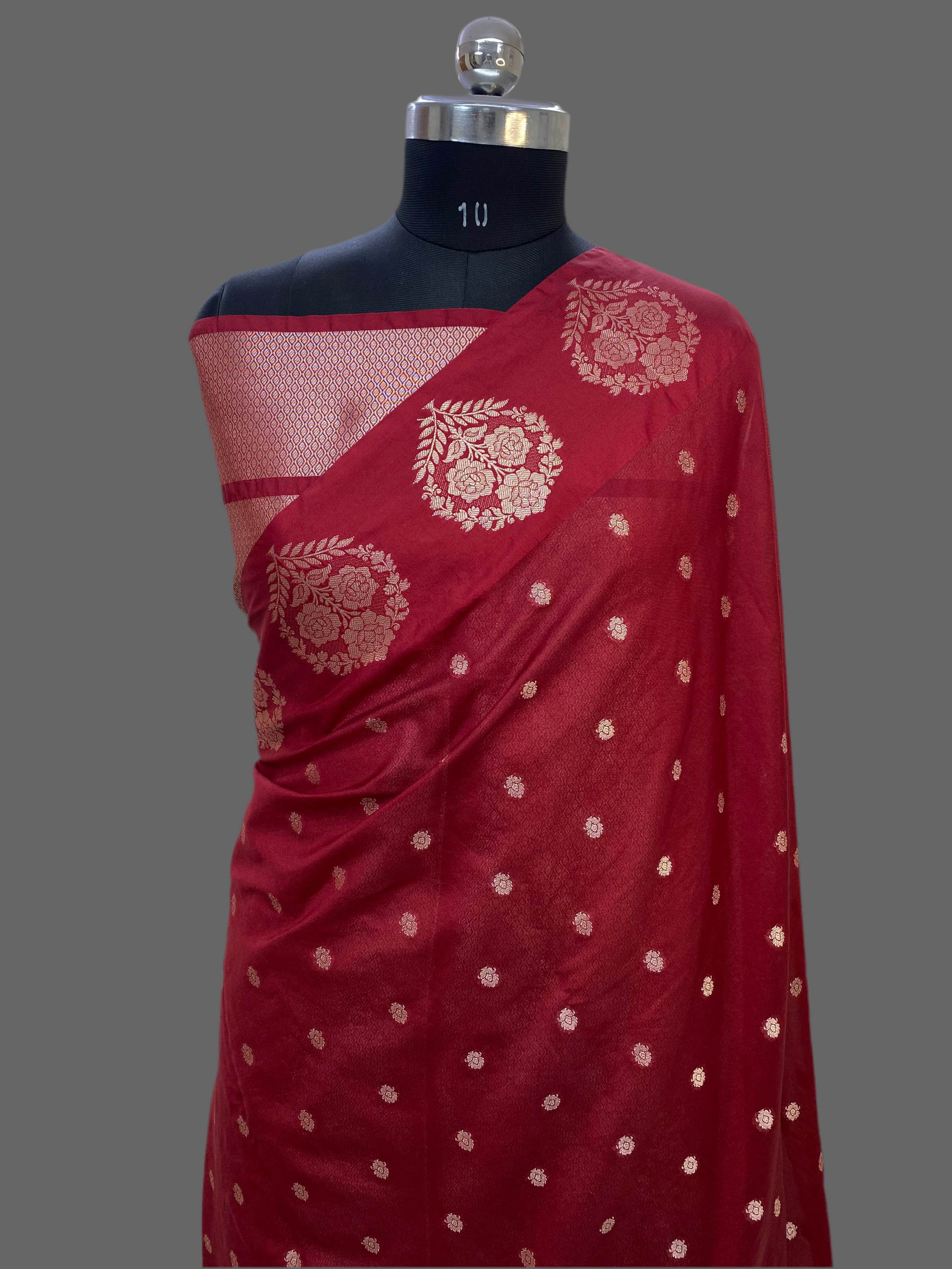 Red Cotton Banarasi Saree