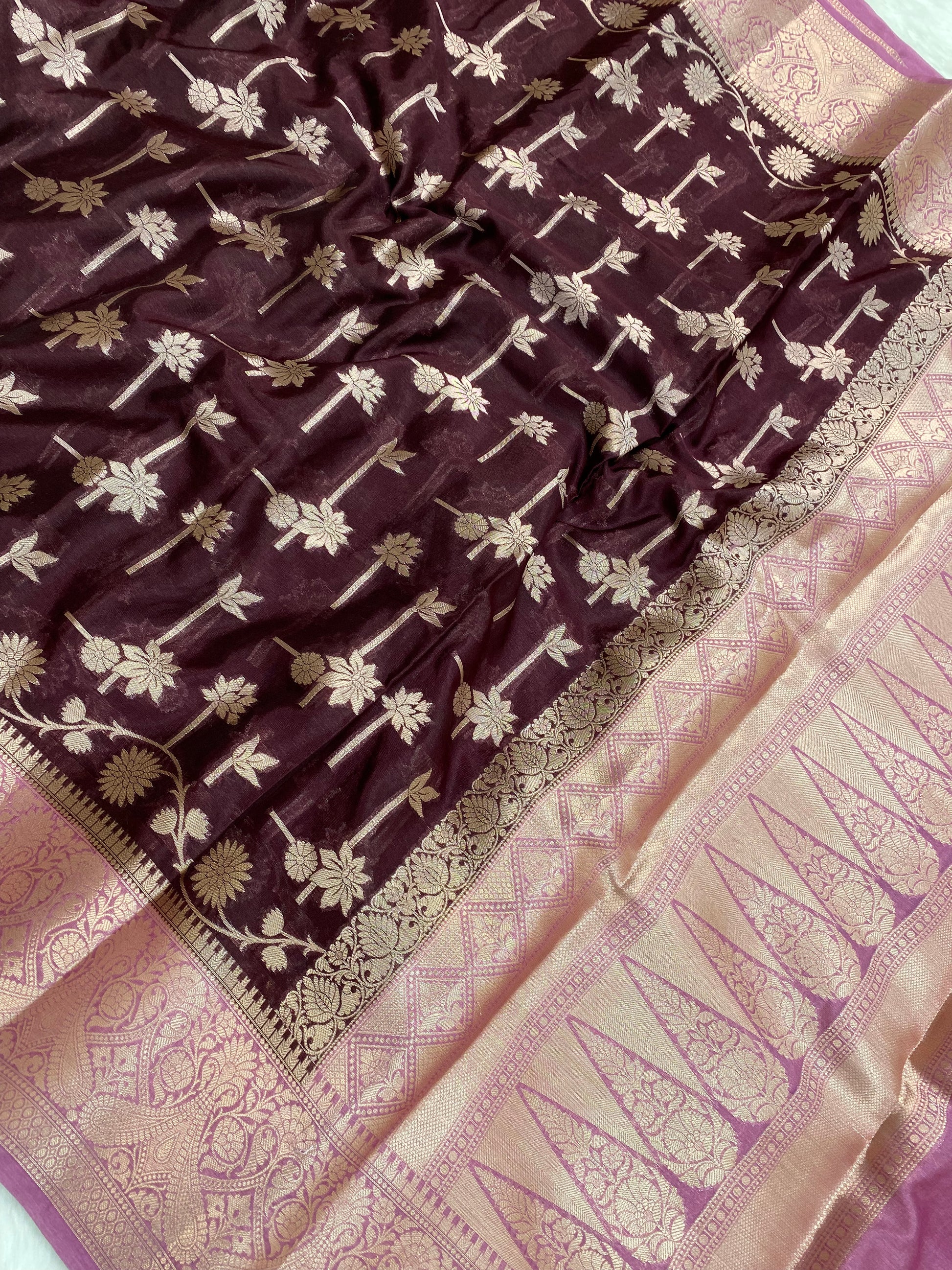 Wine Crepe Silk Banarasi Saree