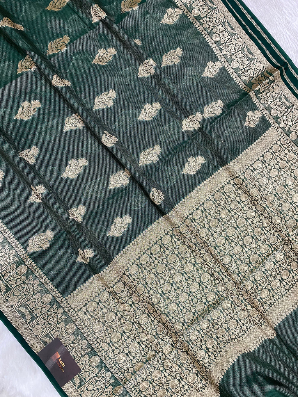 Green Royal silk zari strip Banarasi saree