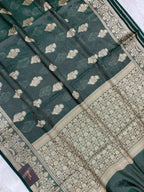 Green Royal silk zari strip Banarasi saree