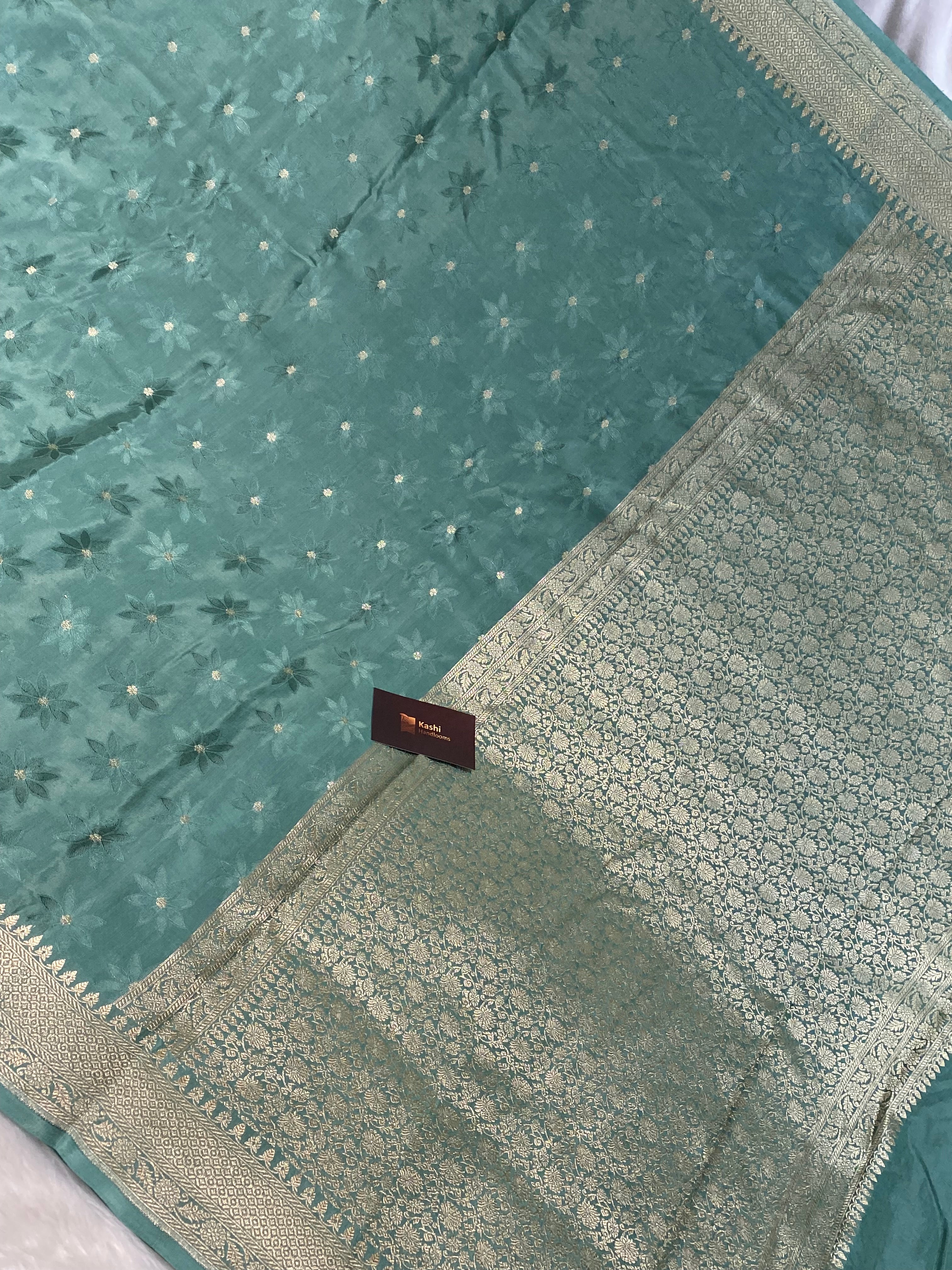Tanchui Sea green pure viscose silk banarasi saree