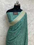 Tanchui Sea green pure viscose silk banarasi saree