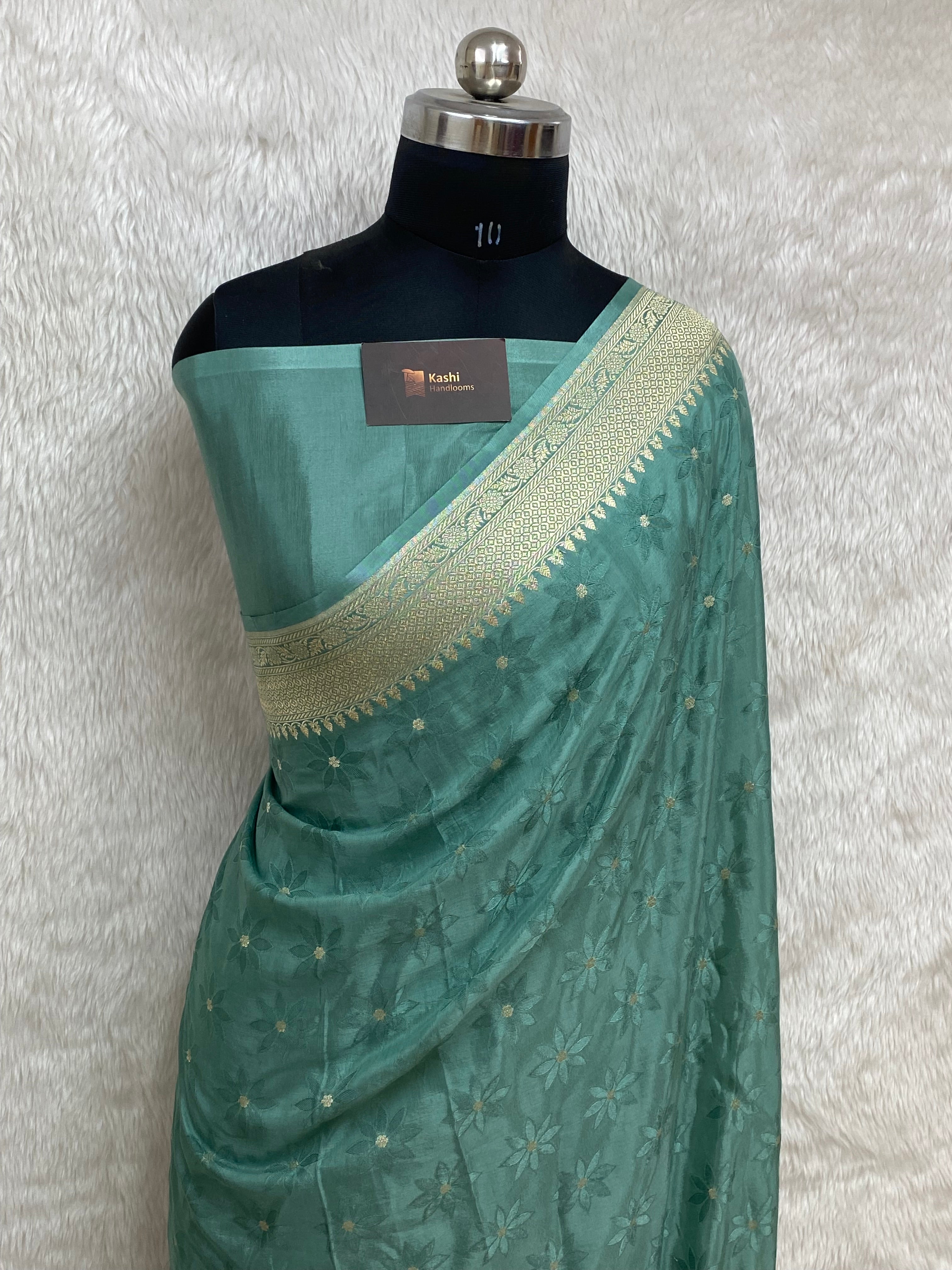 Tanchui Sea green pure viscose silk banarasi saree