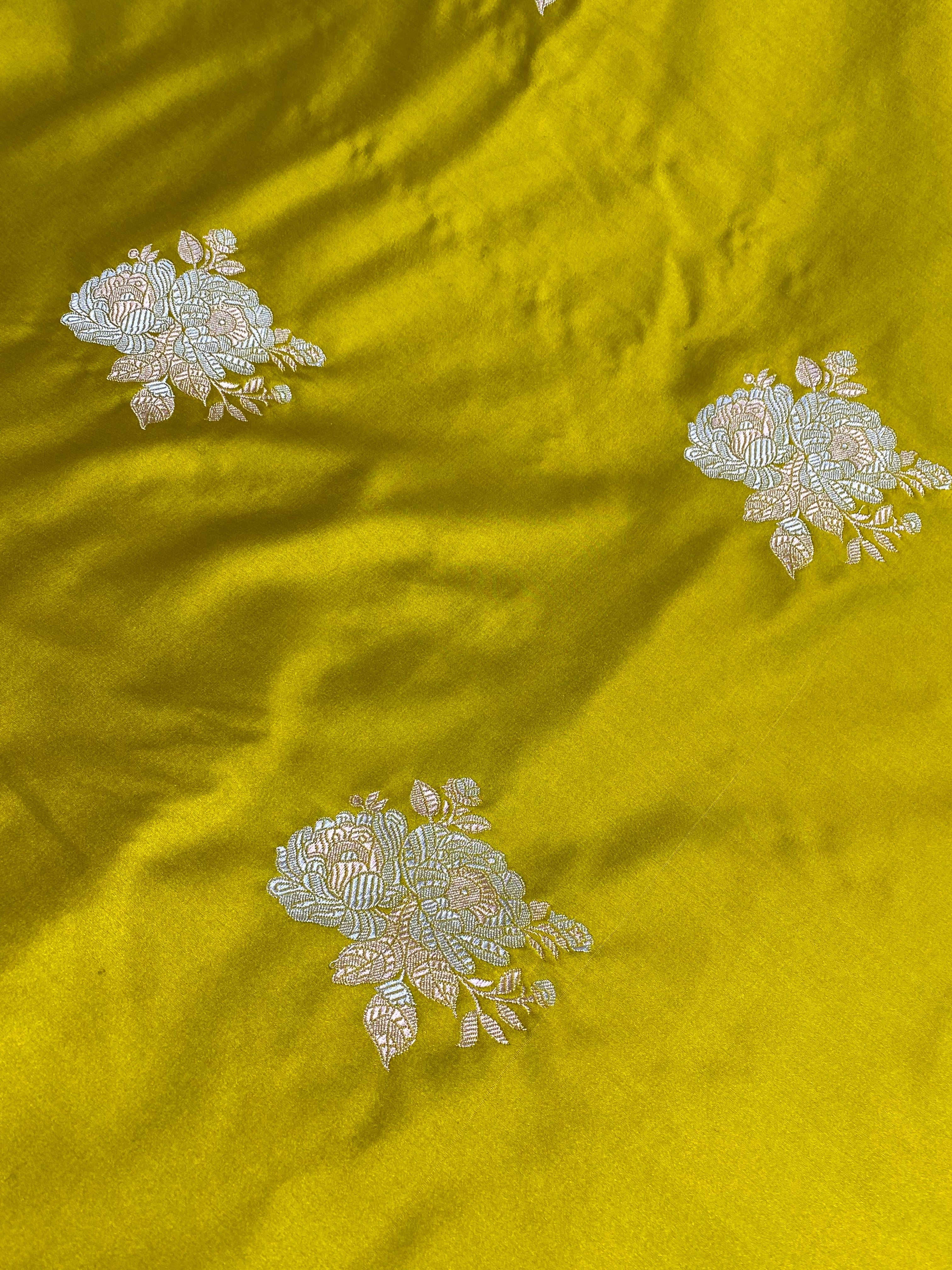 Lime mustards colour mashru silk banarasi saree