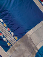 German blue mashru silk Banarasi saree