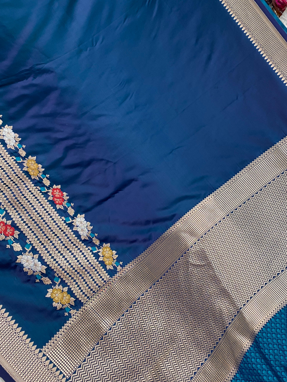 German blue mashru silk Banarasi saree