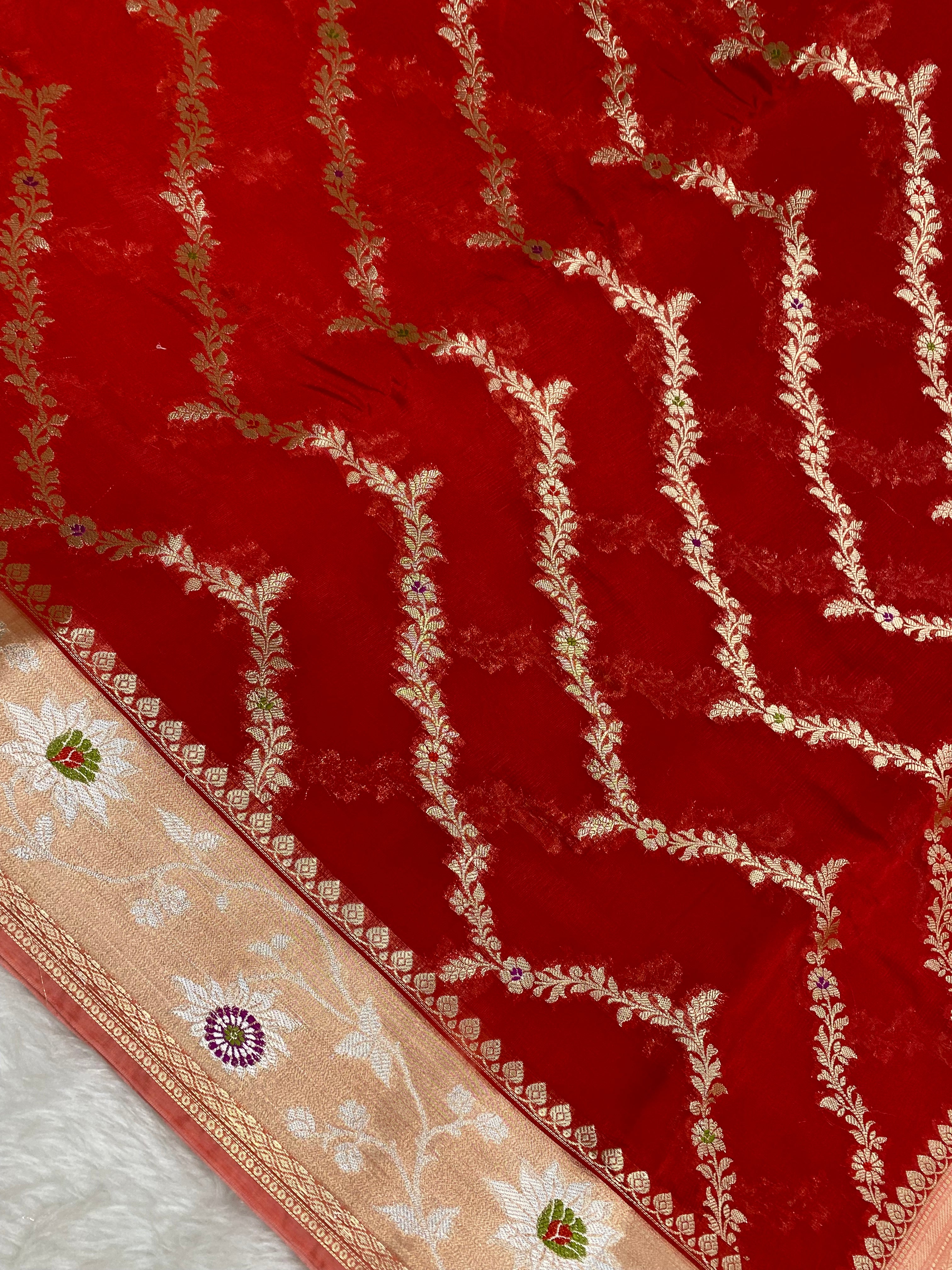 Red raw mango Banarasi saree