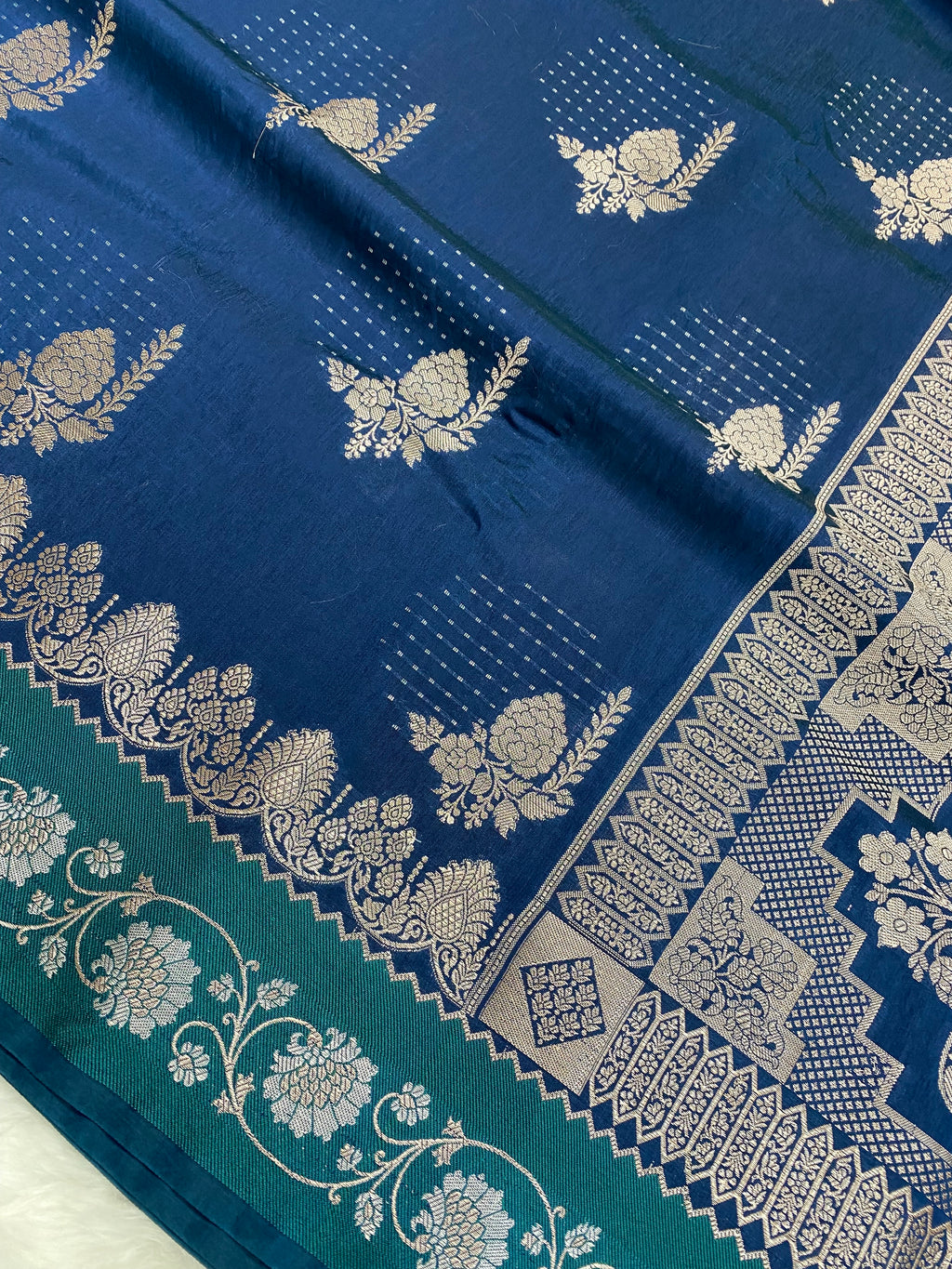 Jerman Blue Viscose Banarasi Saree
