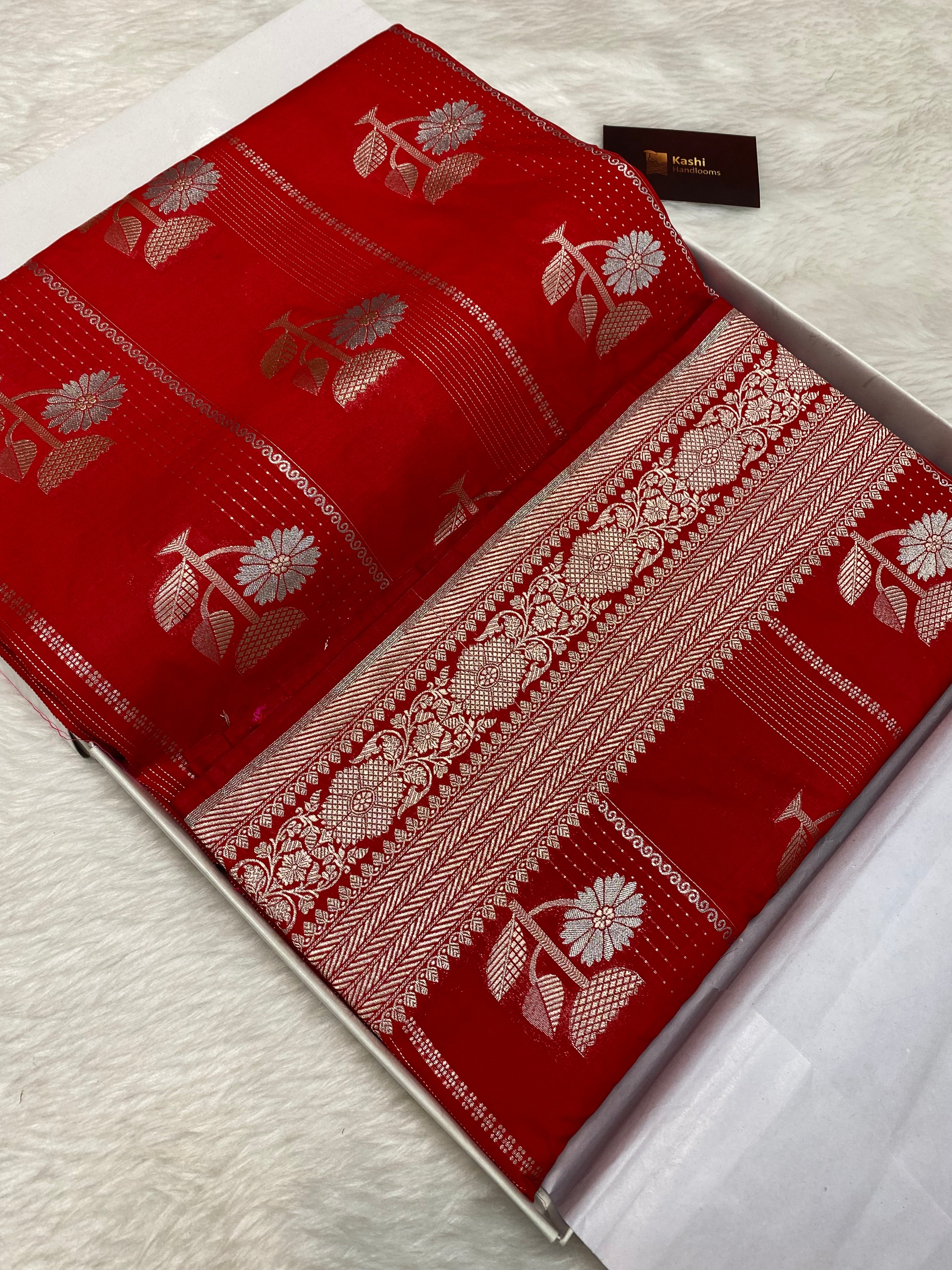 Red semi kataan silk Banarasi saree
