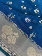 Viscose Raw mango jerman blue Banarasi saree
