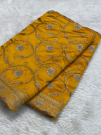 Mustard colour Premium mashru silk banarasi saree with handwork