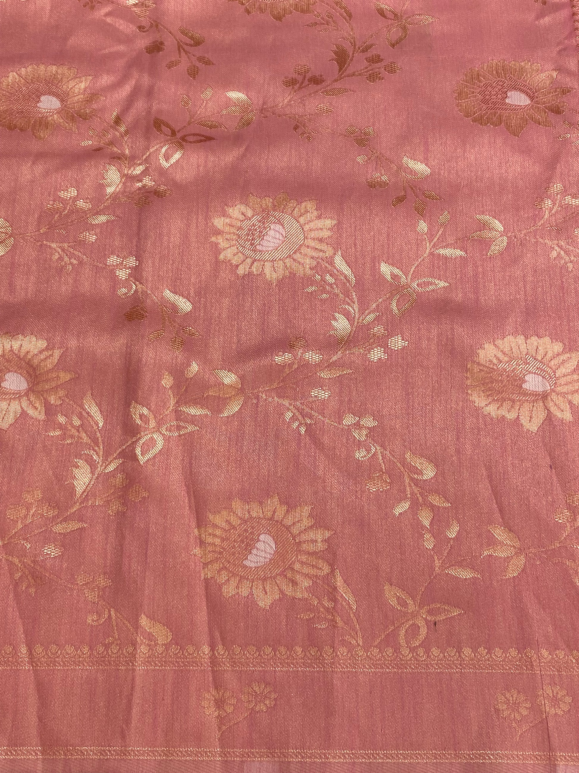 Soft Peach Cotton Jangla Design Banarasi Saree
