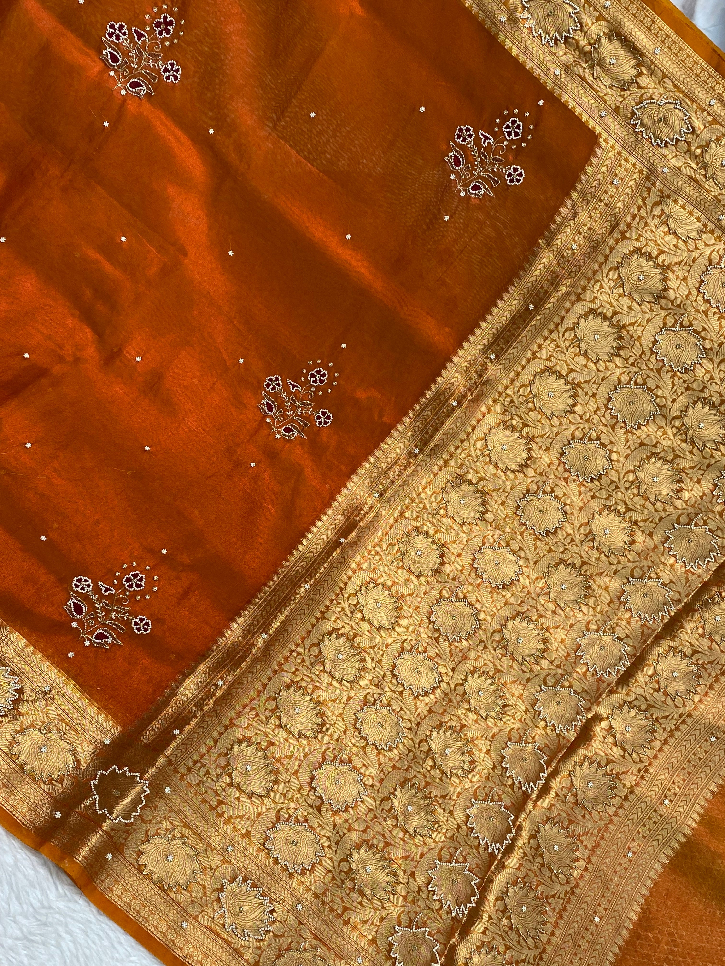 Tissue silk Banarasi saree with handwork