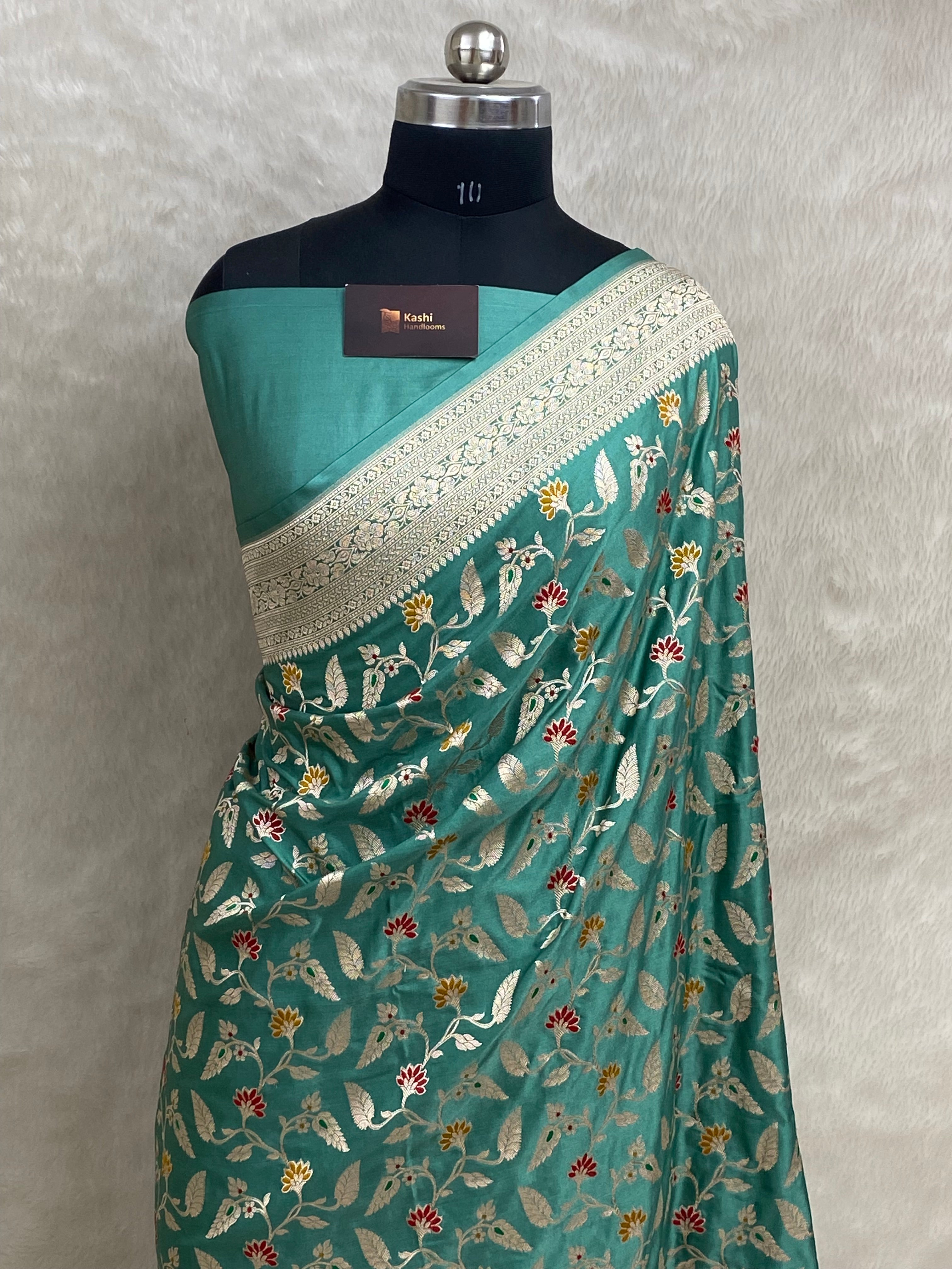 Sea Green Mashru Silk Banarasi Saree