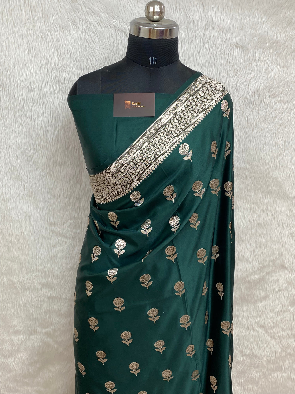 Bottle green mashru silk banarasi saree
