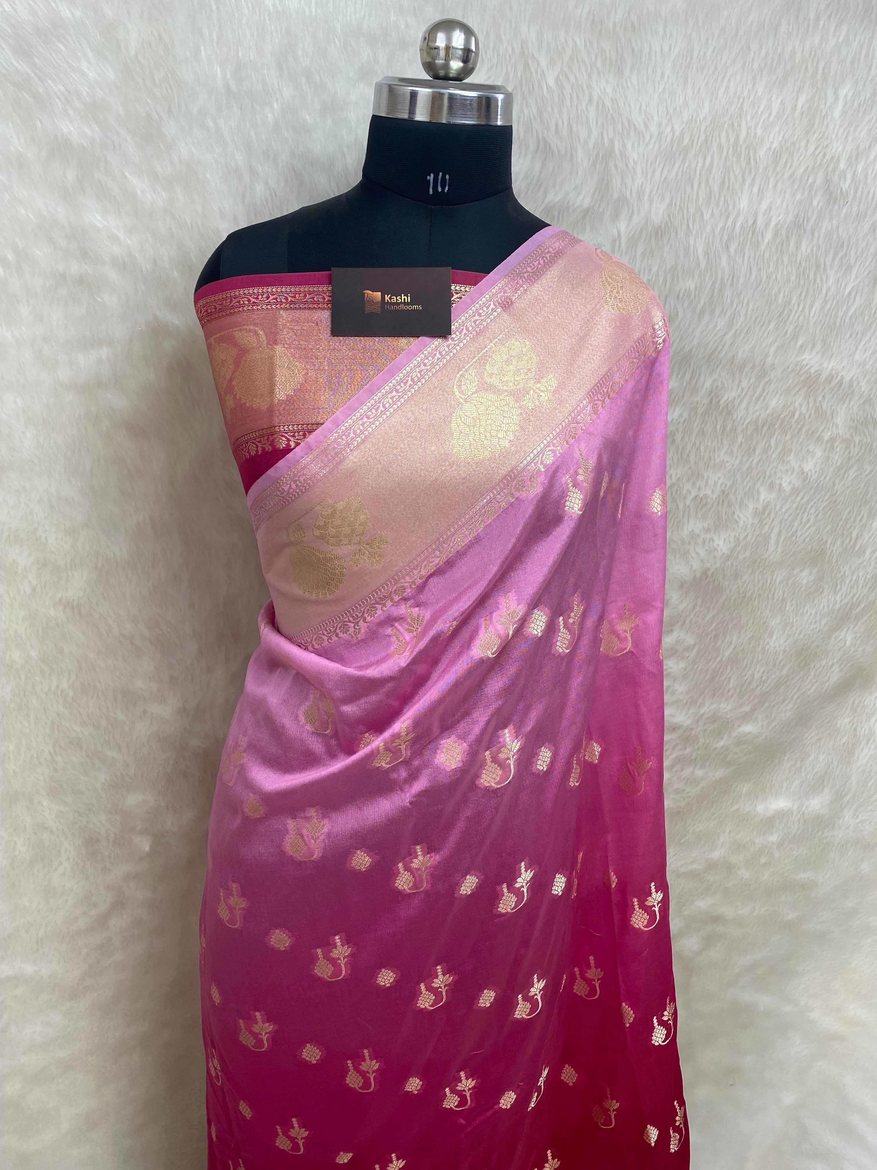 Viscose Rani half half colour Banarasi saree