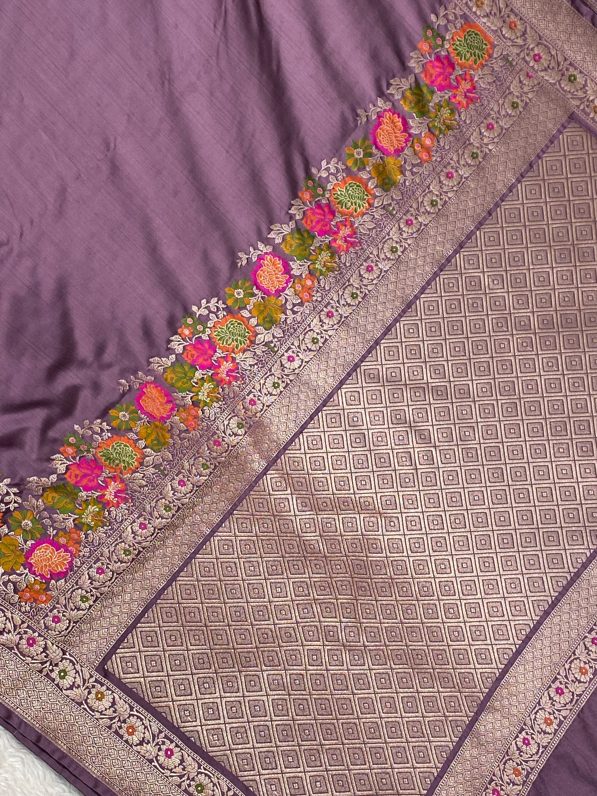 Pachmina dark Lavender colour mashru silk banarasi saree