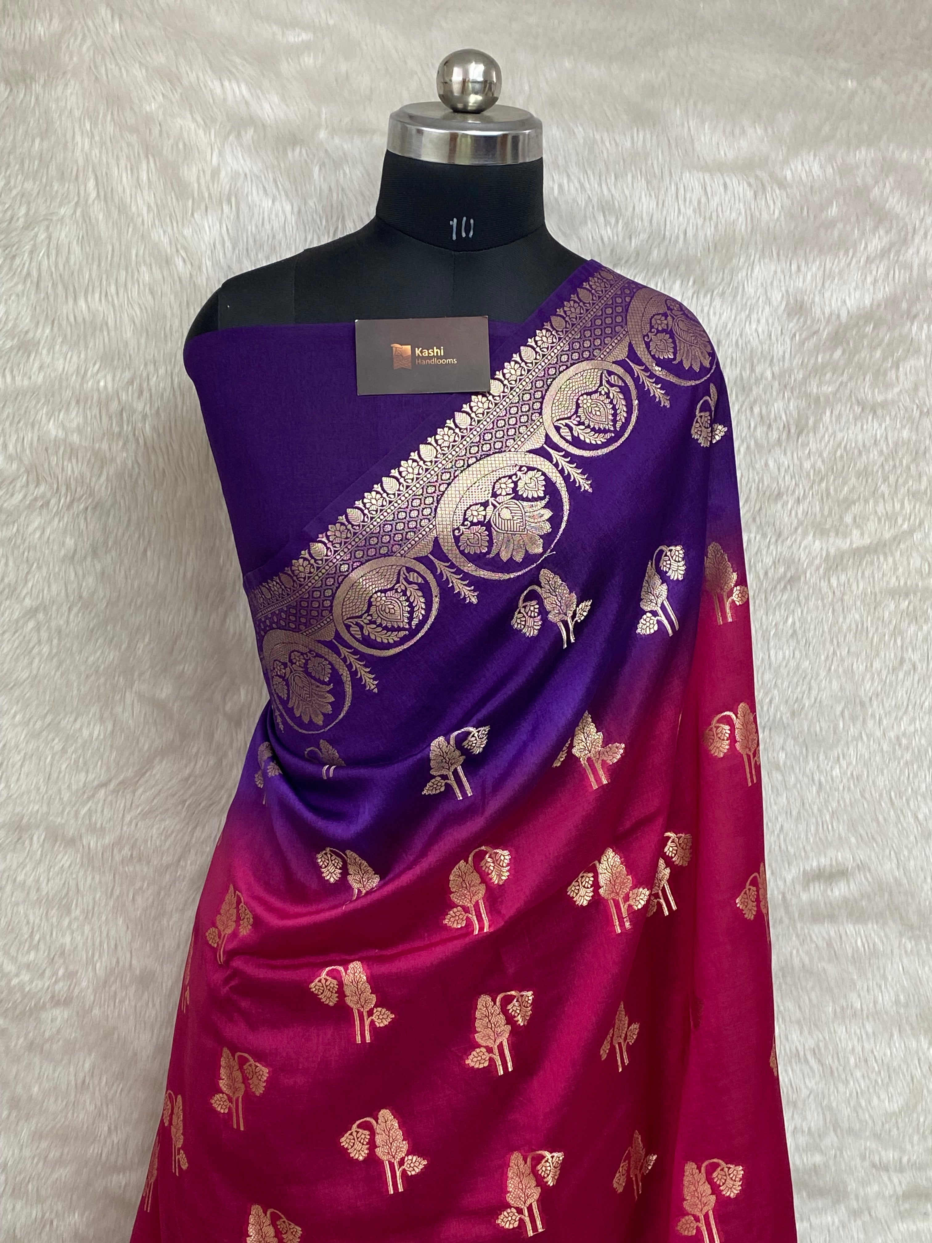Semi Raw Mango 3D Banarasi Saree