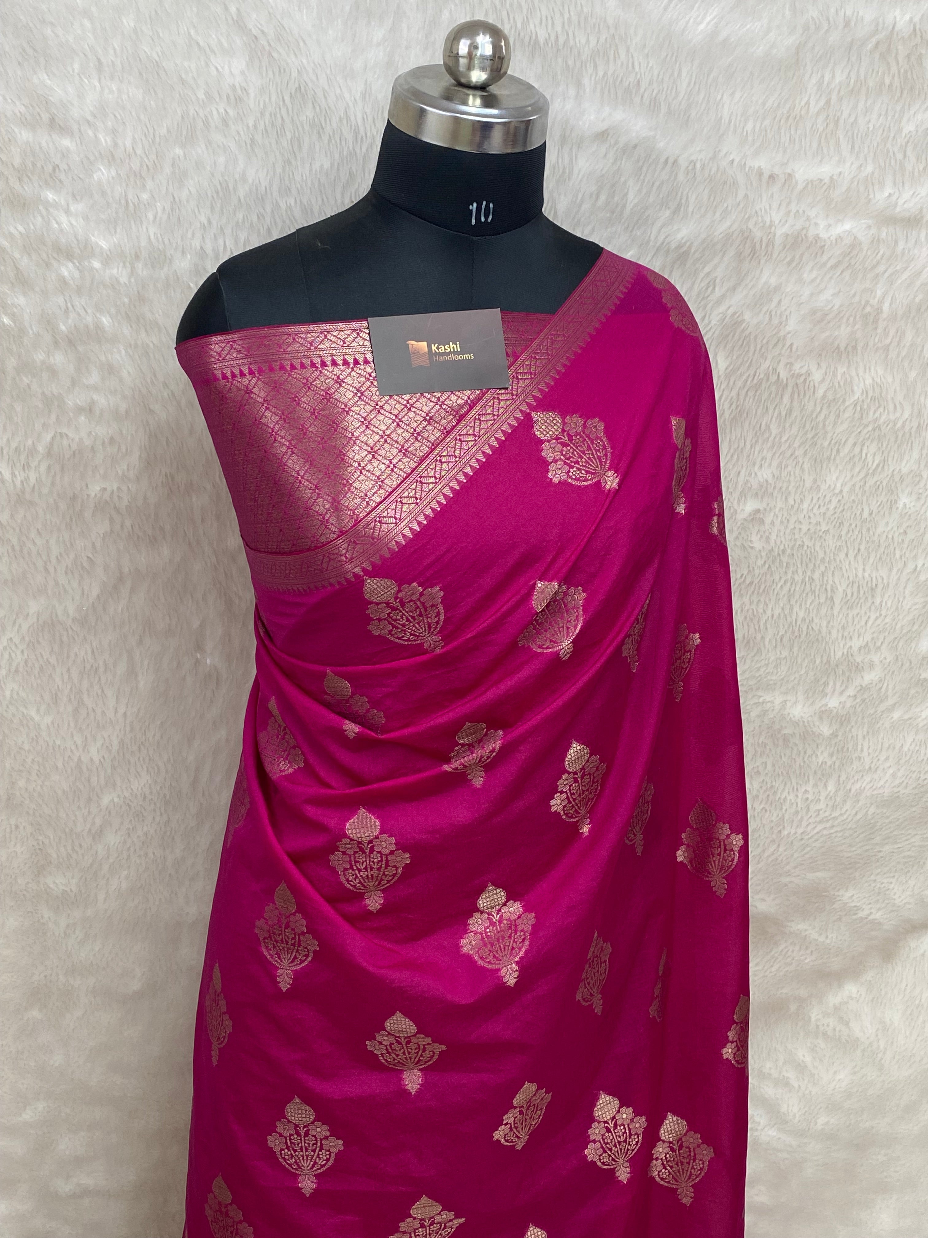 Rani colour semi Georgette Banarasi sarees